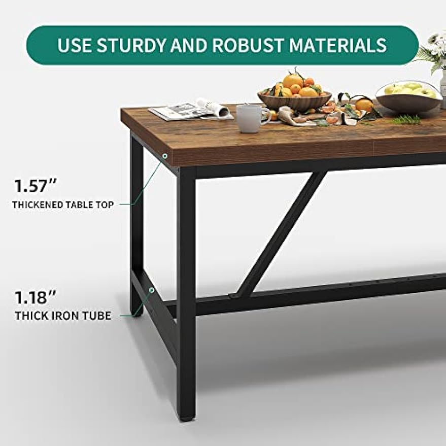 YITAHOME 70.8" Large Kitchen Dining Room Table for 6-8 People, Rustic Brown Farmhouse Industrial Wood Style Rectangle Apartment Dinning Room Dinette Tables for Eating Dinner
