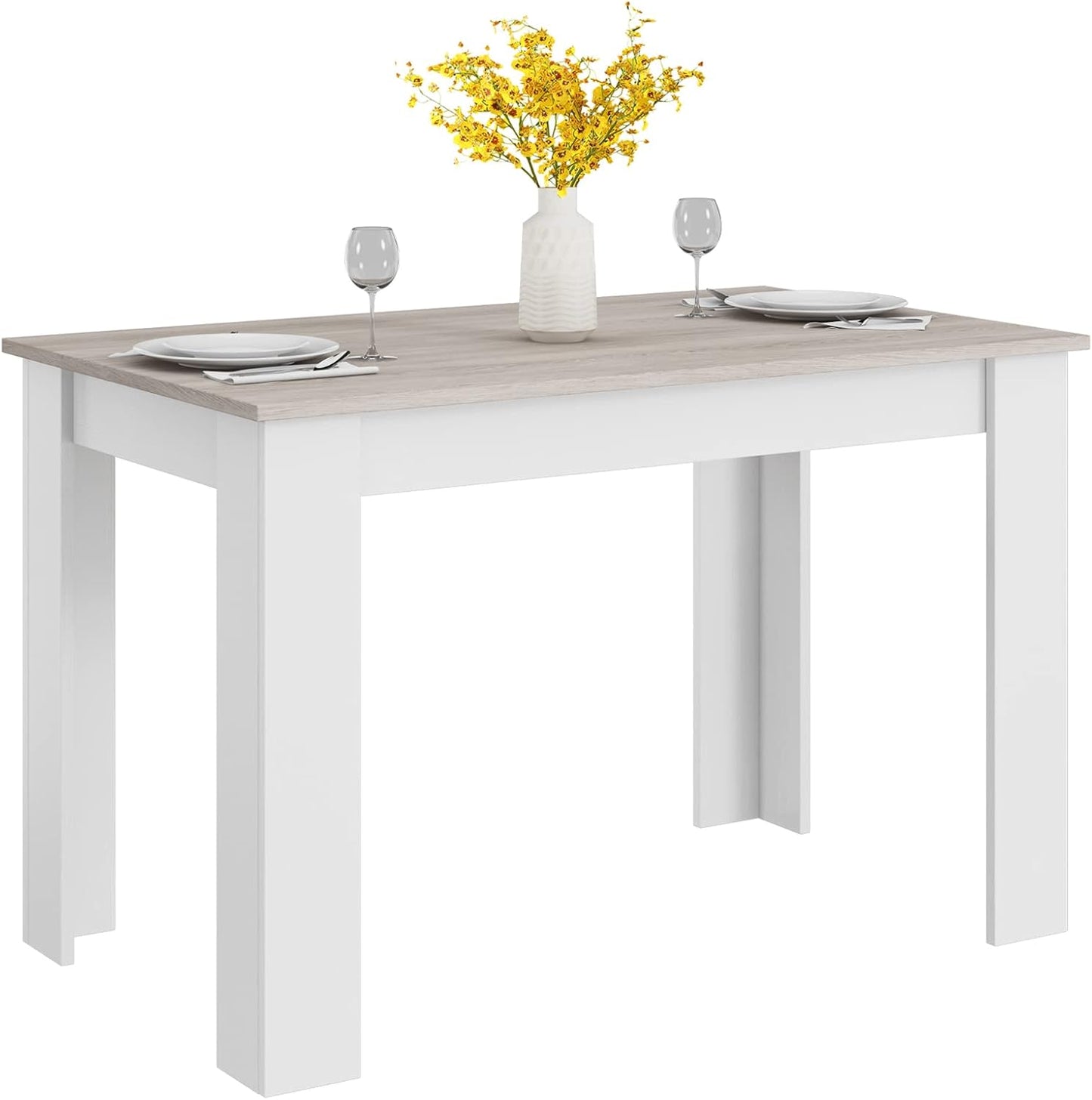 Giantex Wooden Dining Table, Modern Kitchen Table for 4, Rectangular Dinner Table for Kitchen, Dining Room, Living Room, Home Dinette Furniture, 47" L x 28" W x 30" H, (White & Dark Gray)