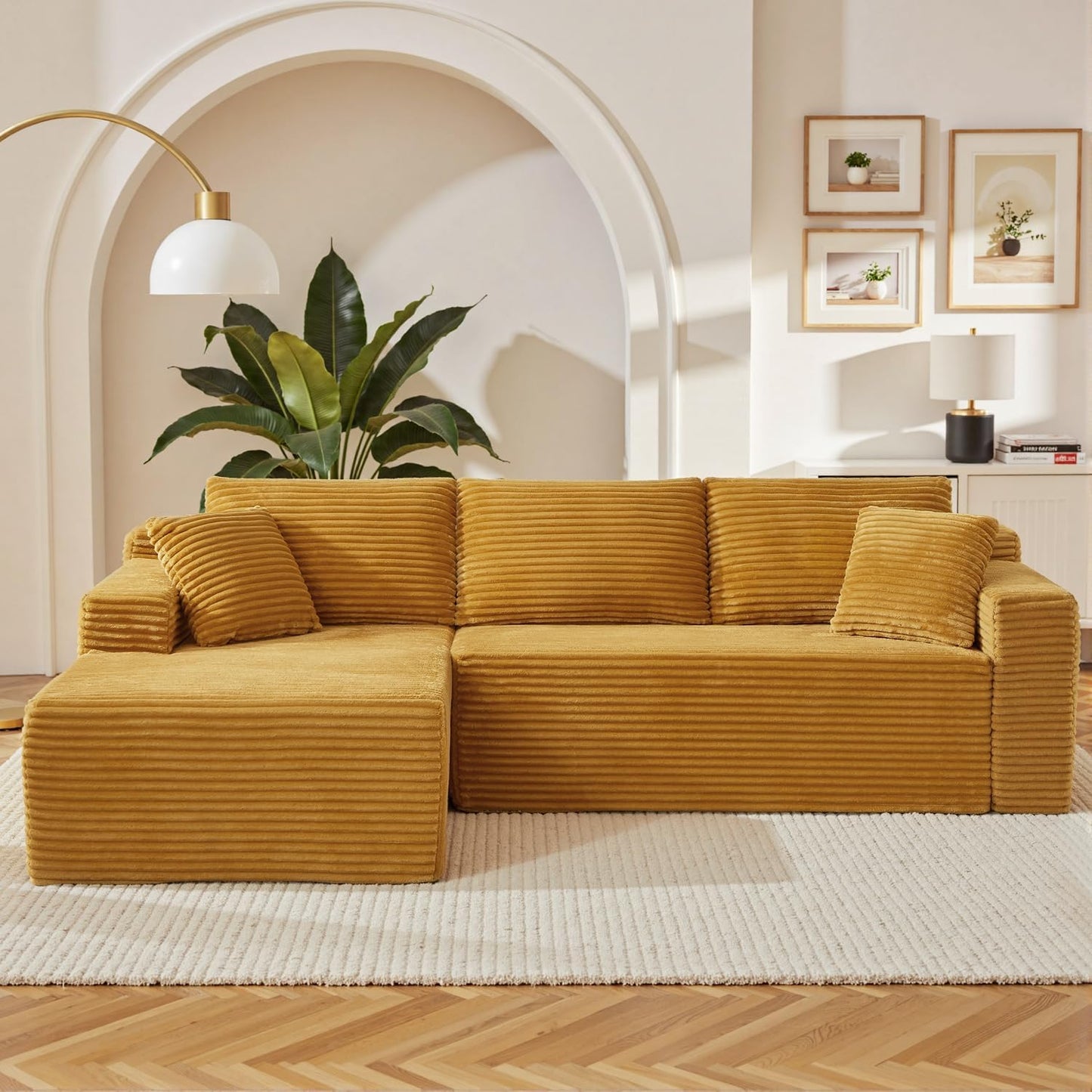 105 Inch Cloud Sectional Couch,Modern Modular Sectional Sofa with Deep Seat,Corduroy Boneless Couches with L-Shape Chaise for Living Room Bedroom,No Assembly Required (Black, Left Facing Chaise)
