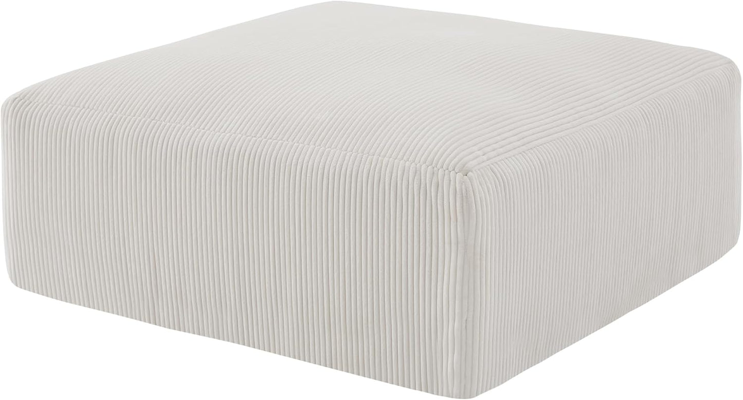 Sectional Cloud Boneless Sofa Bed Couches for Living Room-113'' Beige 3 Seater Modern Lounge Sleeper Couch-No Assembly-Modular Corduroy Convertible Sponge Compression Sofas with Chaise for Home House