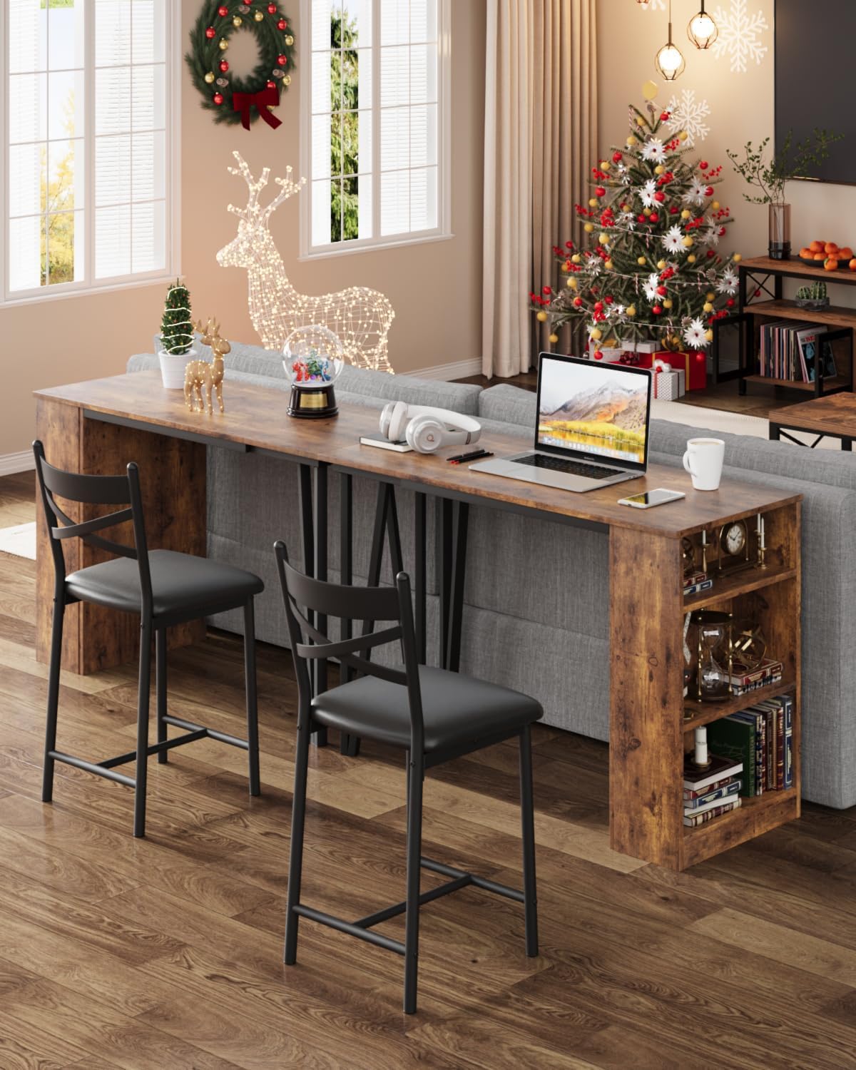 GAOMON 3 Piece Bar Table Set for 2, Bar Table and Chairs Set with with Flip Top Extension, Dining Table Set with Storage Shelves, Suitable for Small Space Kitchen Apartment, Brown