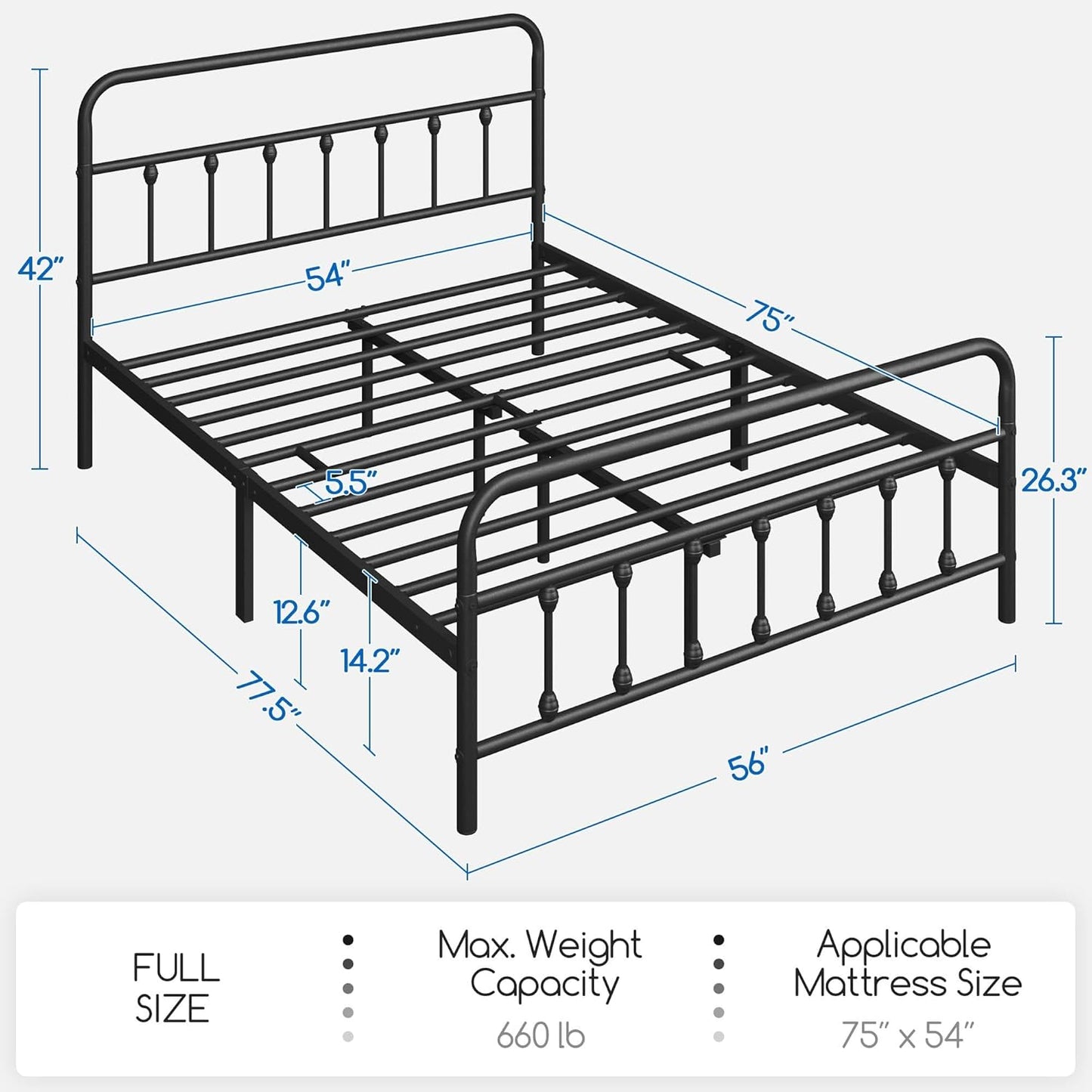 Yaheetech Classic Metal Platform Bed Frame Mattress Foundation with Victorian Style Iron-Art Headboard/Footboard/Under Bed Storage/No Box Spring Needed/Full Size Black