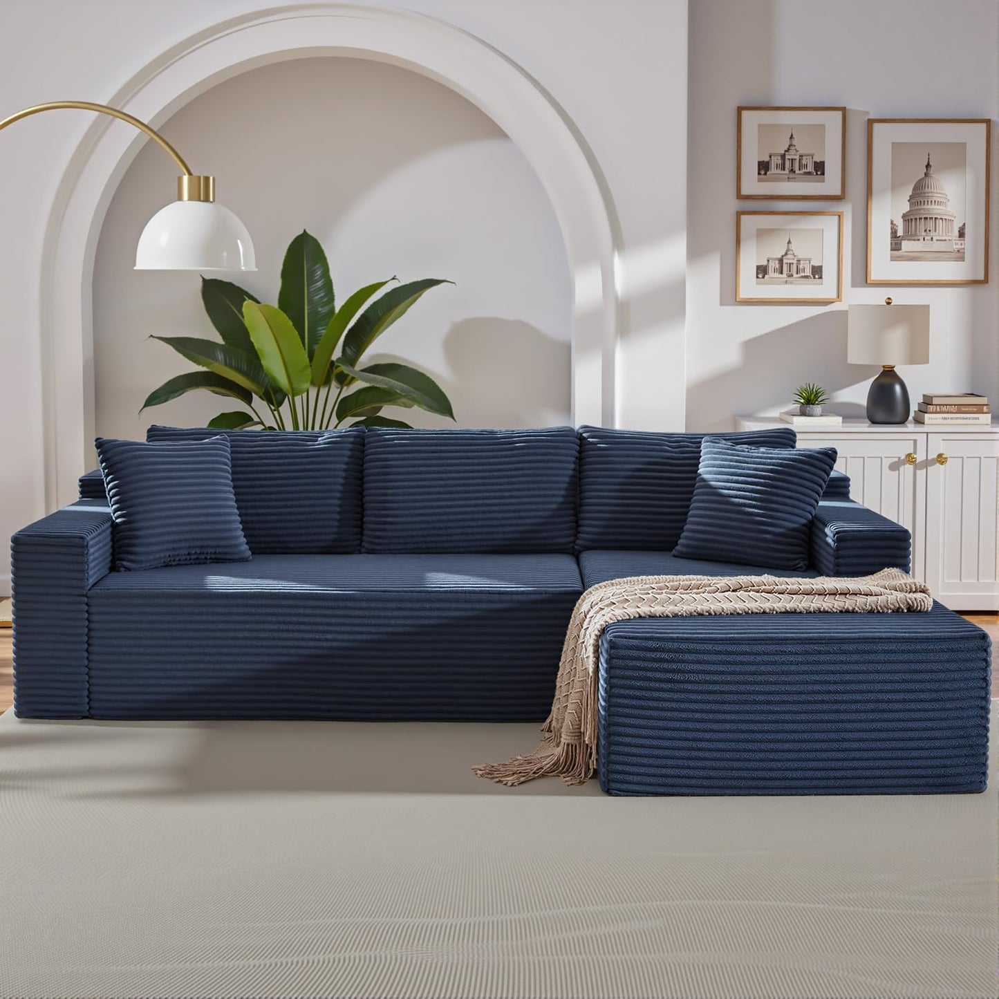 105 Inch Cloud Sectional Couch,Modern Modular Sectional Sofa with Deep Seat,Corduroy Boneless Couches with L-Shape Chaise for Living Room Bedroom,No Assembly Required (Black, Left Facing Chaise)