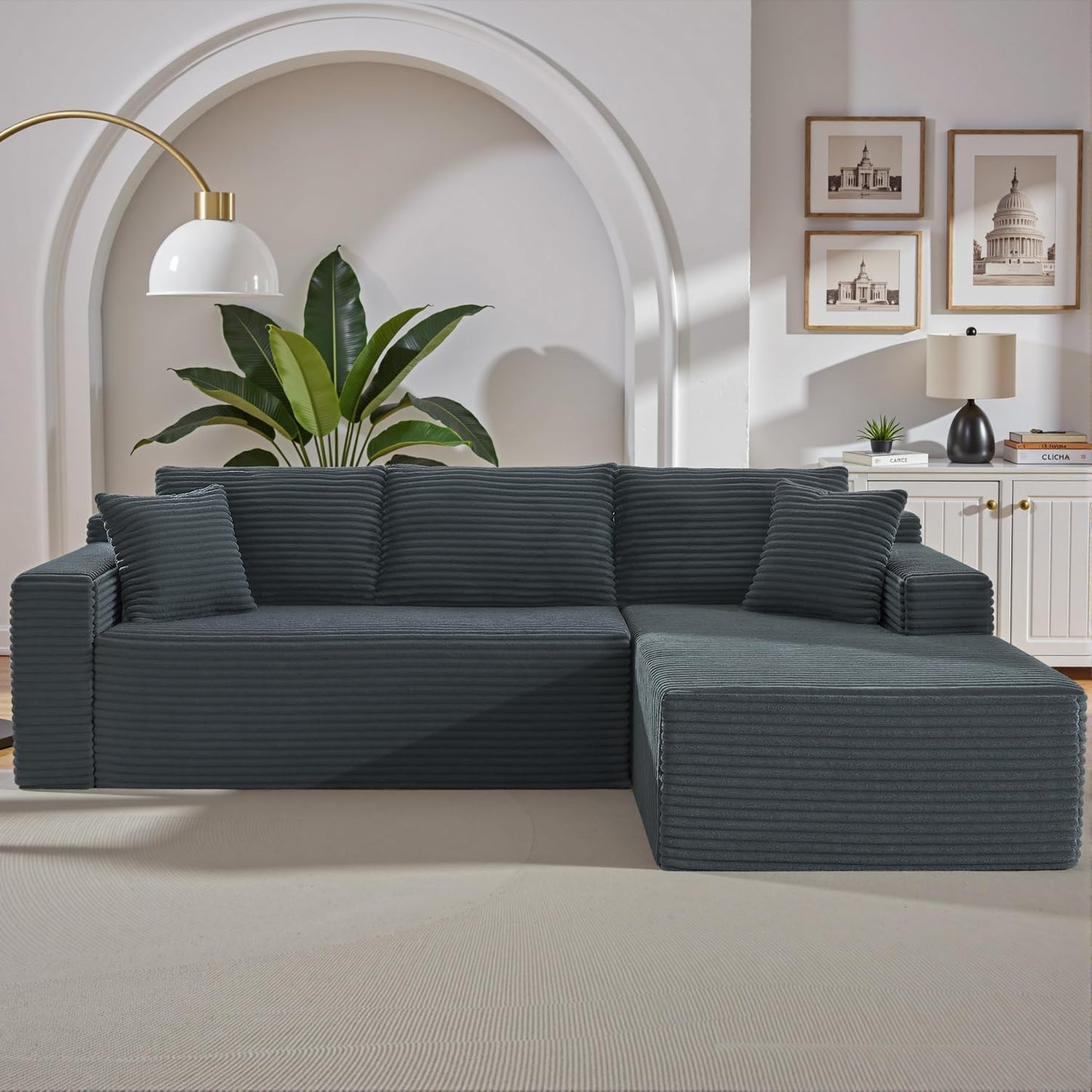 105 Inch Cloud Sectional Couch,Modern Modular Sectional Sofa with Deep Seat,Corduroy Boneless Couches with L-Shape Chaise for Living Room Bedroom,No Assembly Required (Black, Left Facing Chaise)