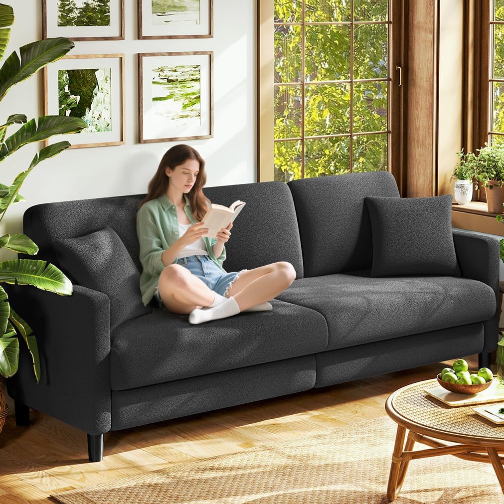 83" Sofas for Living Room, Comfy Love Seat Couches, Teddy Fleece Loveseat Sofa, Tool-Free Setup Couches for Living Room, All-Wood Sofa Couch, Small Couch 2 Pillow Included, Beige