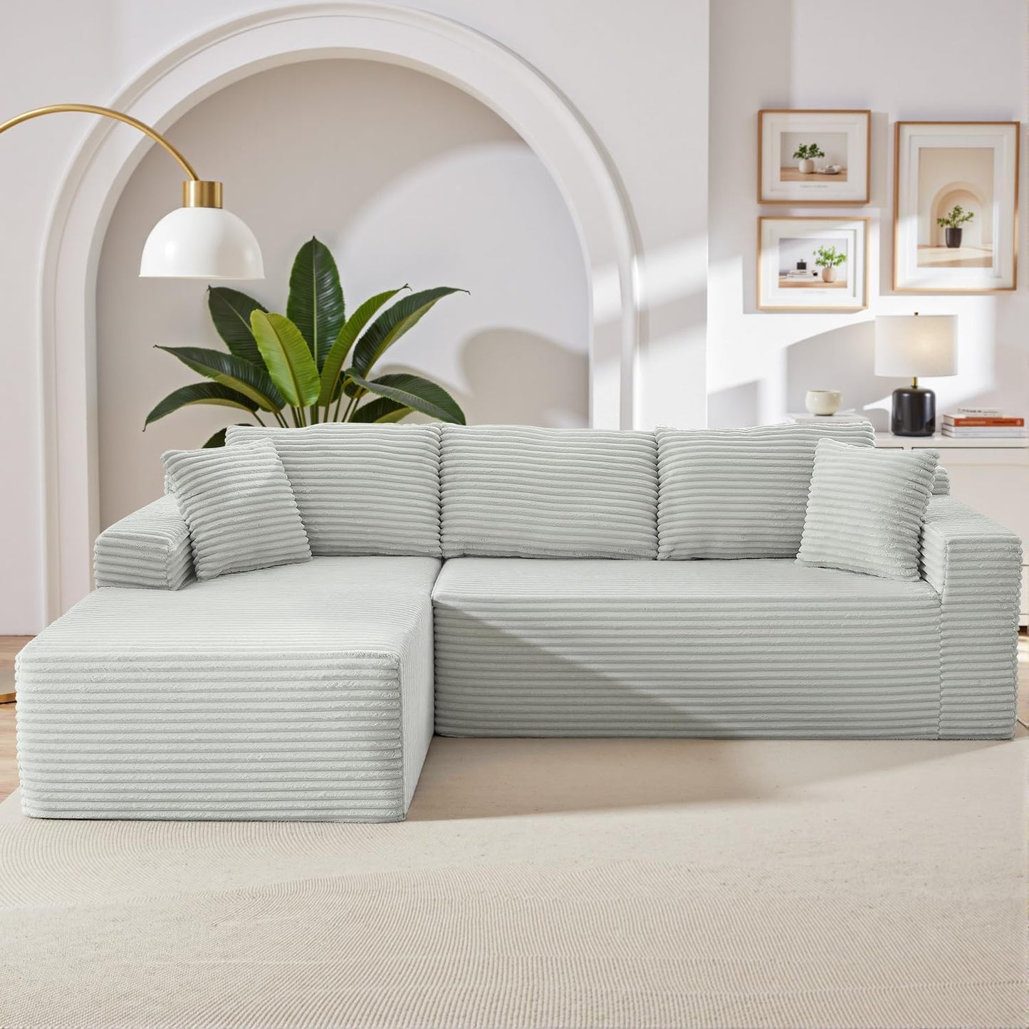 105 Inch Cloud Sectional Couch,Modern Modular Sectional Sofa with Deep Seat,Corduroy Boneless Couches with L-Shape Chaise for Living Room Bedroom,No Assembly Required (Black, Left Facing Chaise)