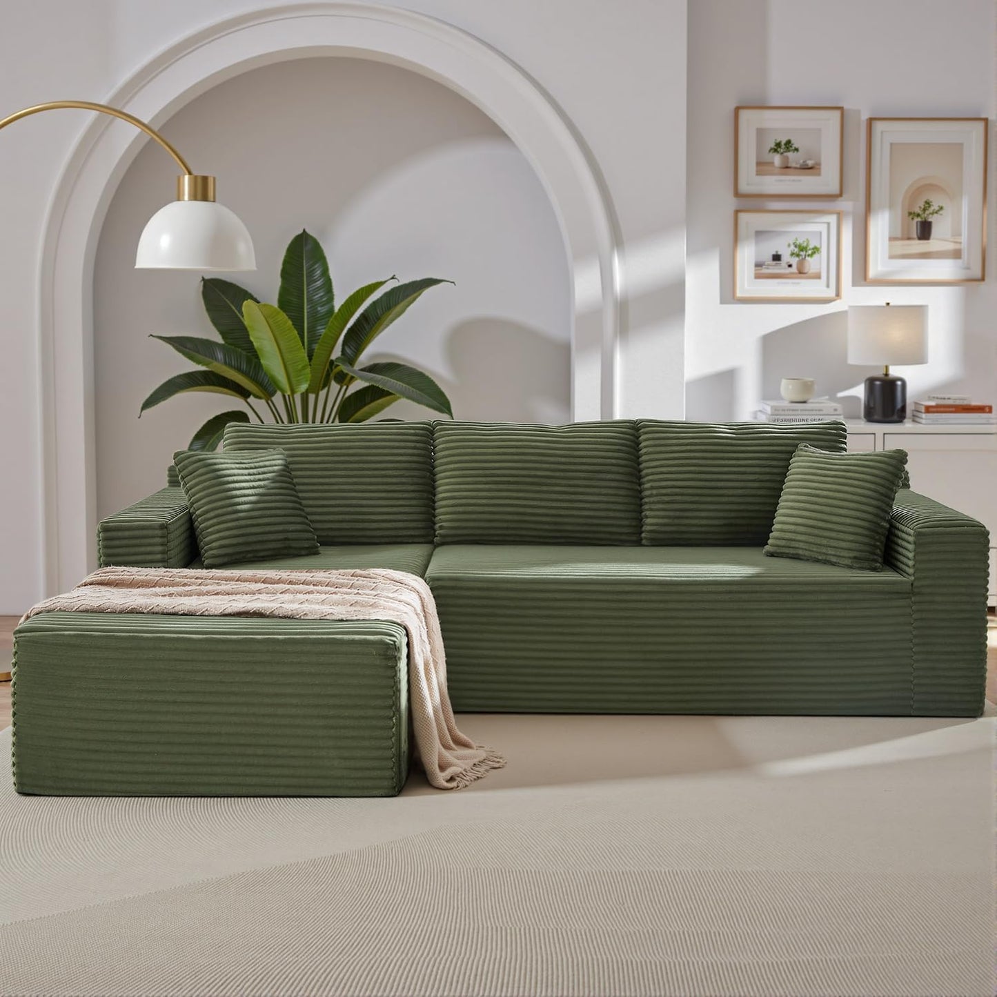 105 Inch Cloud Sectional Couch,Modern Modular Sectional Sofa with Deep Seat,Corduroy Boneless Couches with L-Shape Chaise for Living Room Bedroom,No Assembly Required (Black, Left Facing Chaise)