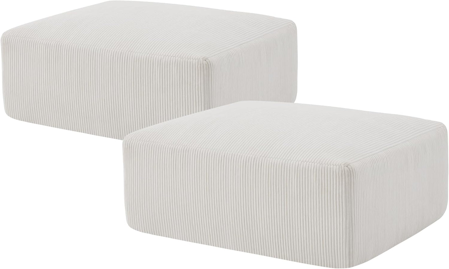 Sectional Cloud Boneless Sofa Bed Couches for Living Room-113'' Beige 3 Seater Modern Lounge Sleeper Couch-No Assembly-Modular Corduroy Convertible Sponge Compression Sofas with Chaise for Home House