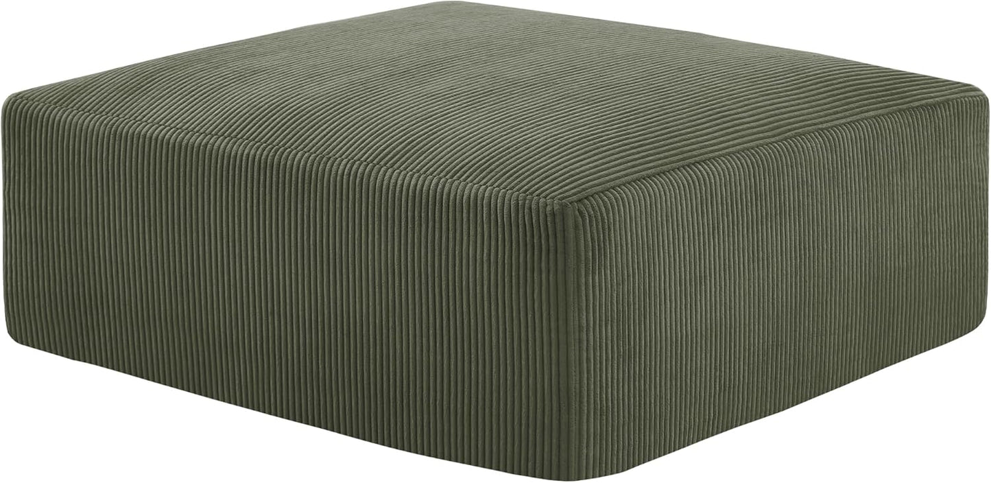 Sectional Cloud Boneless Sofa Bed Couches for Living Room-113'' Beige 3 Seater Modern Lounge Sleeper Couch-No Assembly-Modular Corduroy Convertible Sponge Compression Sofas with Chaise for Home House