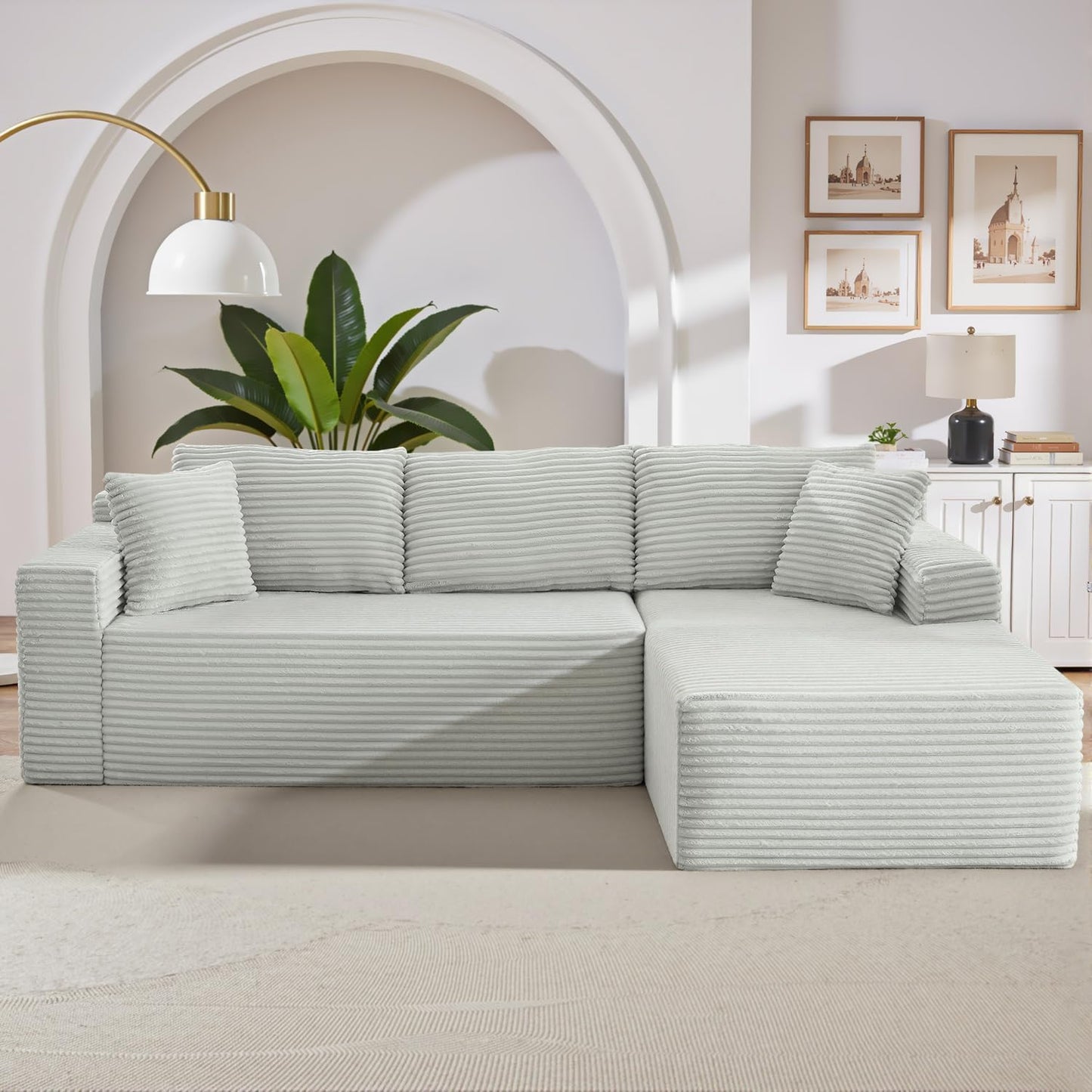 105 Inch Cloud Sectional Couch,Modern Modular Sectional Sofa with Deep Seat,Corduroy Boneless Couches with L-Shape Chaise for Living Room Bedroom,No Assembly Required (Black, Left Facing Chaise)
