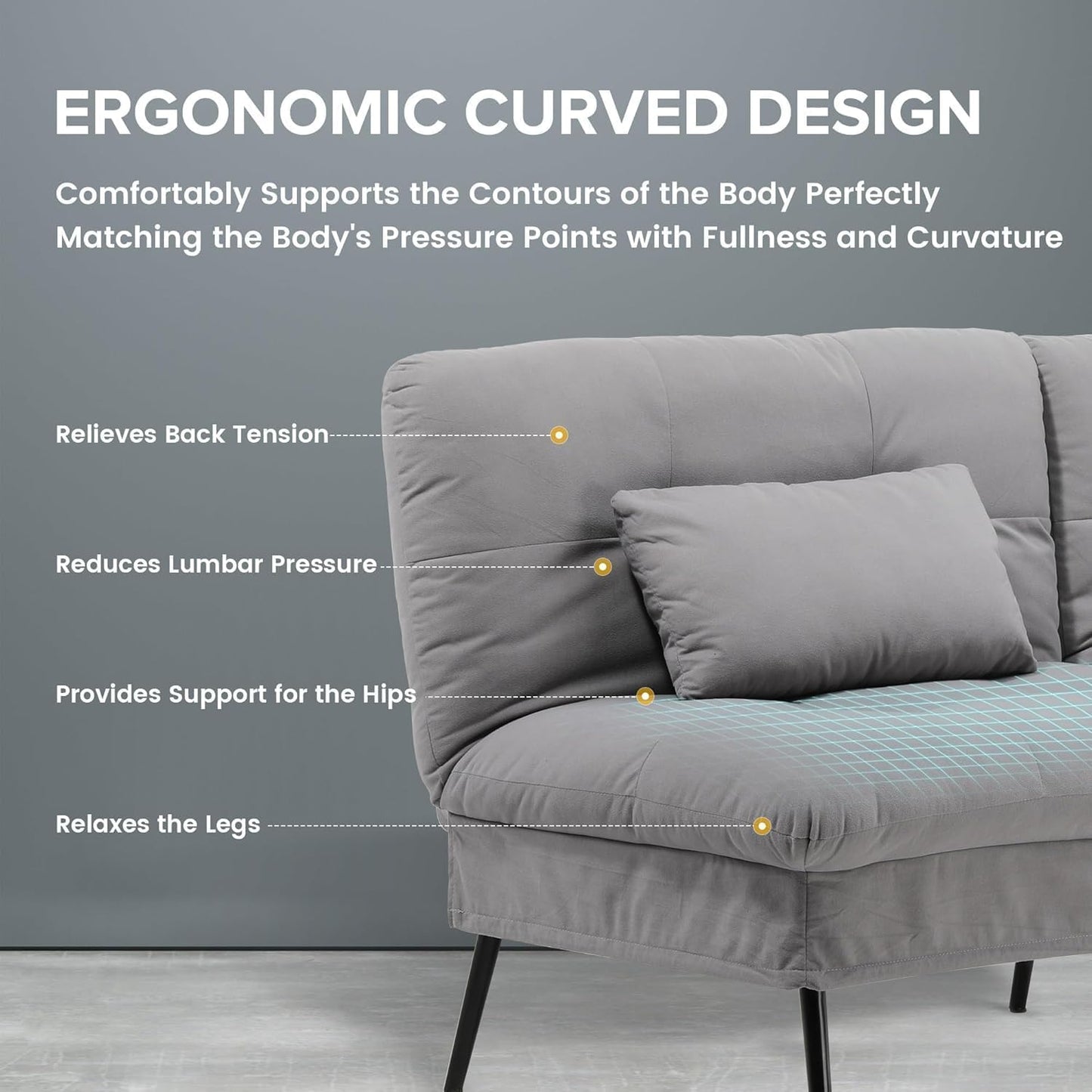 COMHOMA Convertible Sofa Bed,68″Fabric Couch with Adjustable Backrest,Loveseat Recliner Sleeper Living Room Furniture futon Set (Grey)