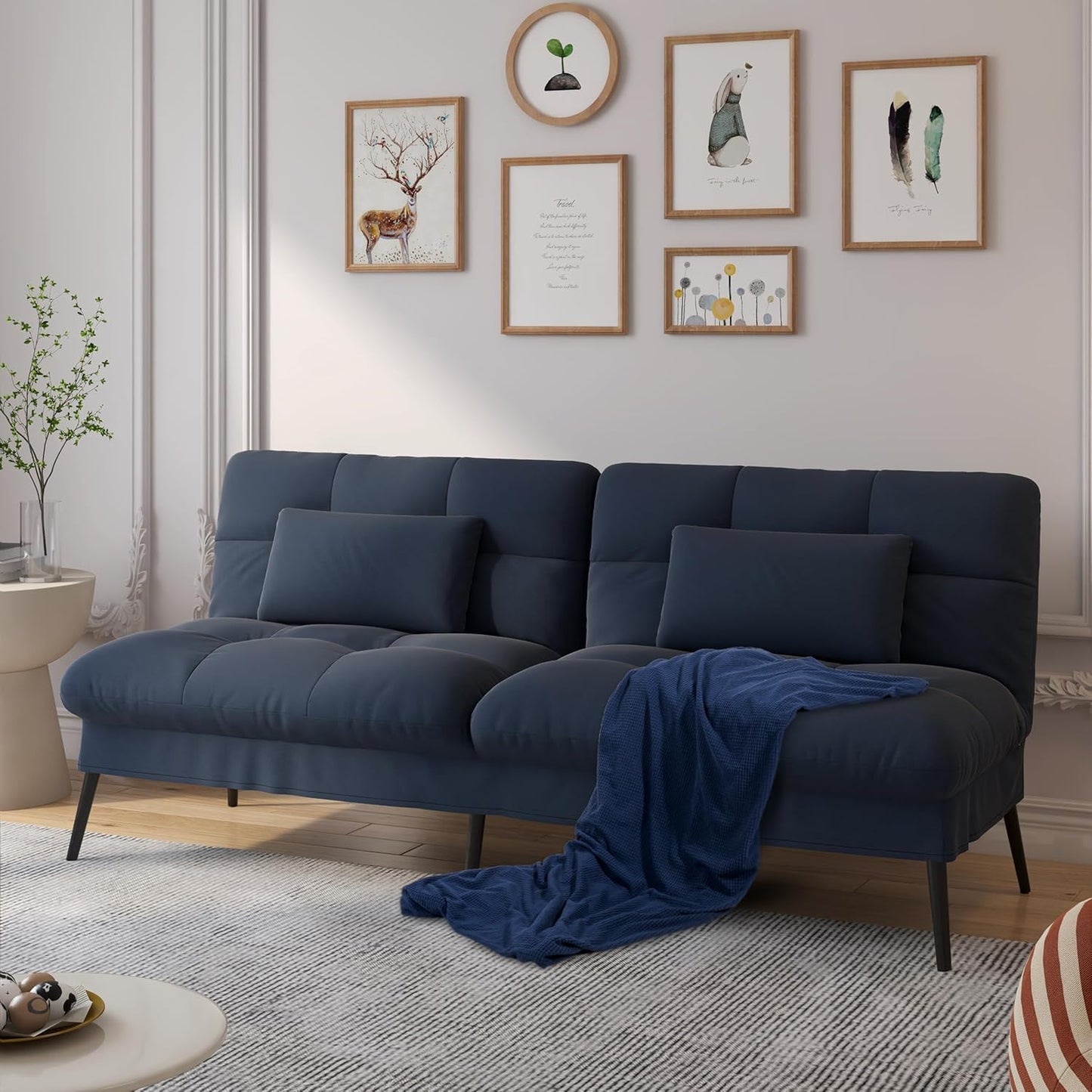 COMHOMA Convertible Sofa Bed,68″Fabric Couch with Adjustable Backrest,Loveseat Recliner Sleeper Living Room Furniture futon Set (Grey)