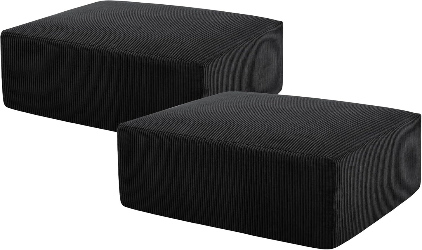 Sectional Cloud Boneless Sofa Bed Couches for Living Room-113'' Beige 3 Seater Modern Lounge Sleeper Couch-No Assembly-Modular Corduroy Convertible Sponge Compression Sofas with Chaise for Home House