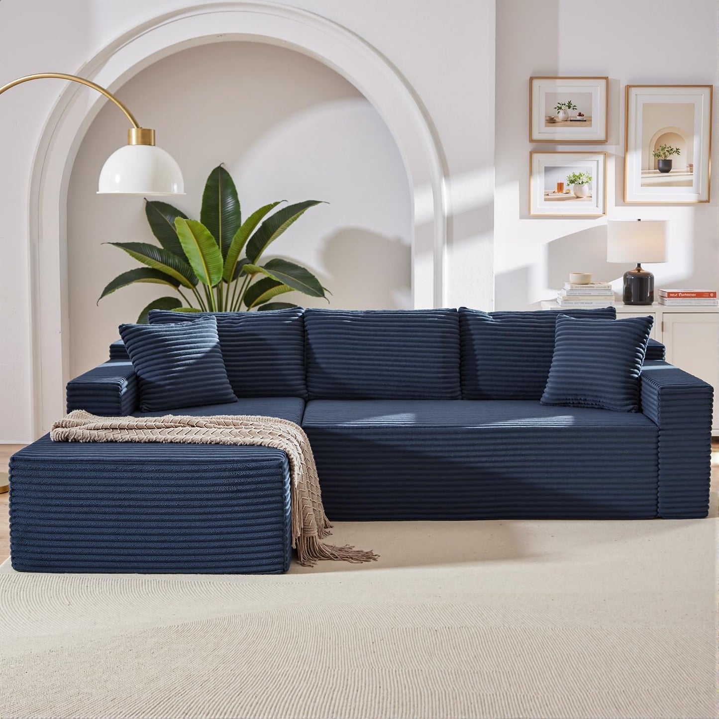 105 Inch Cloud Sectional Couch,Modern Modular Sectional Sofa with Deep Seat,Corduroy Boneless Couches with L-Shape Chaise for Living Room Bedroom,No Assembly Required (Black, Left Facing Chaise)