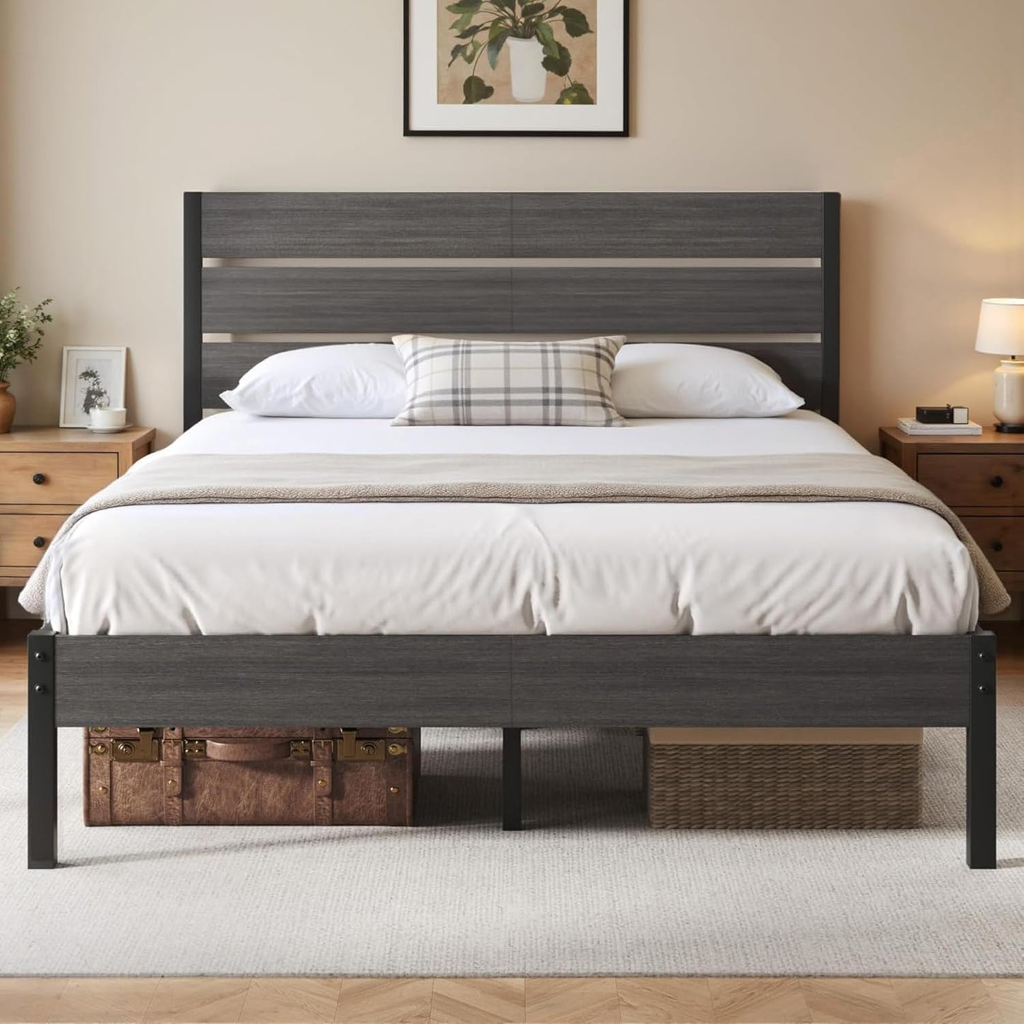 Full Bed Frame with Headboard and Footboard, Metal Full Bed Frame with Under Bed Storage, All-Metal Support System, No Box Spring Needed, Easy Assembly,Rustic Brown