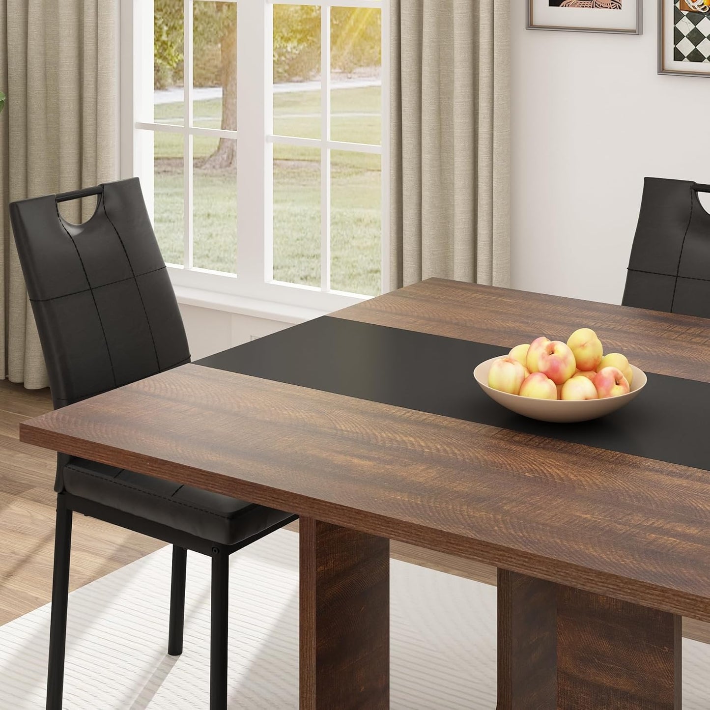 71 Inch Rectangular Dining Table for 6-8 People, Farmhouse Wood Kitchen Table with Wooden Legs, Farmhouse Center Kitchen Table for Dining Room, Kitchen & Living Room, Brown
