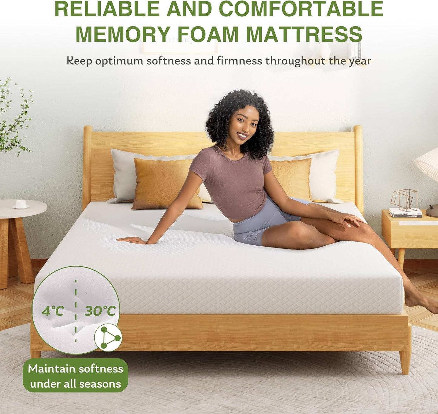 Full Size Memory Foam Mattress, 8 Inch Bed Mattress in A Box with Cooling Green Tea Gel, Pressure Relief with Medium Firm Support, CertiPUR-US Certified, 75''L x 54''W, 37.3 pounds White
