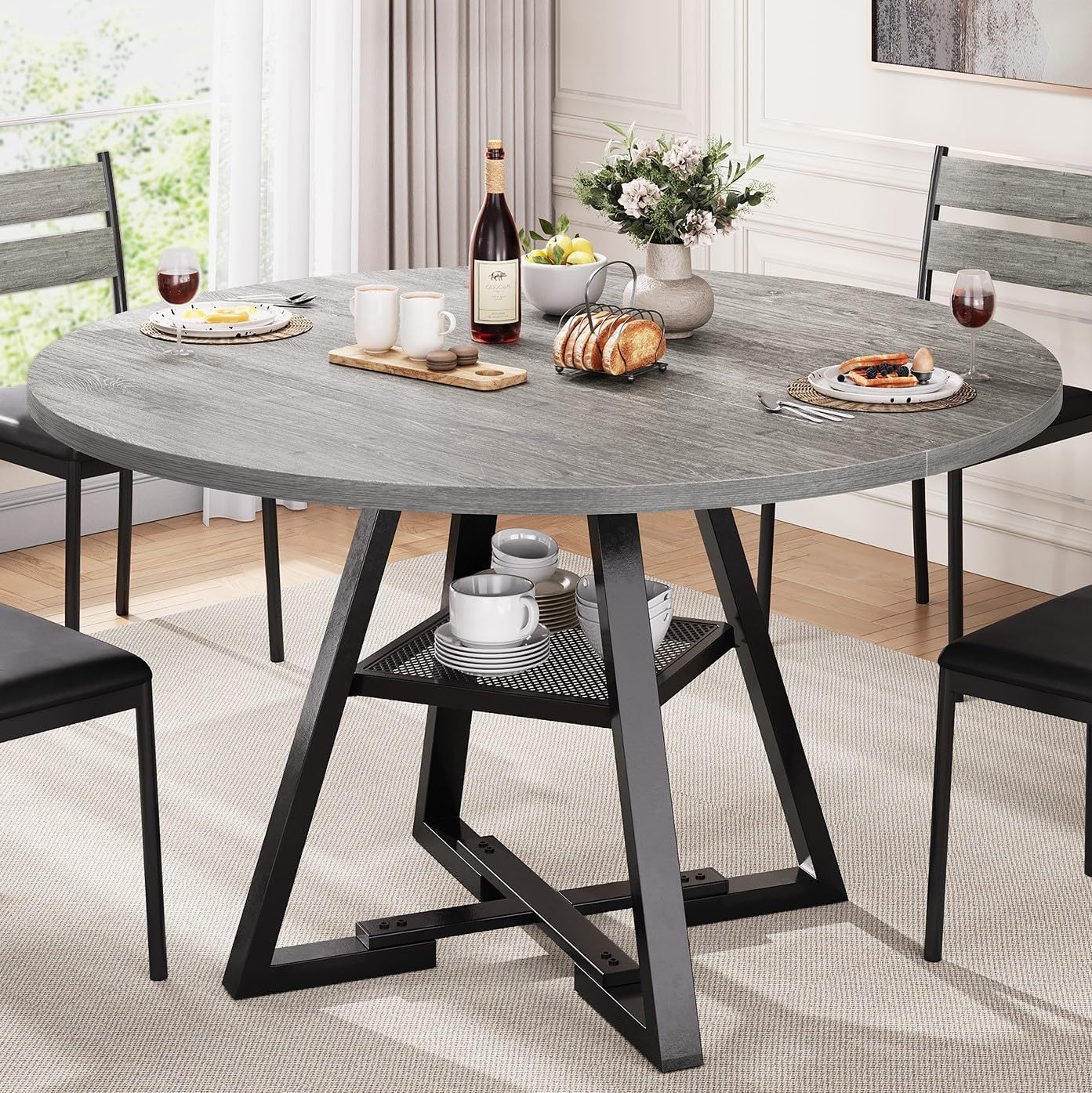 Round Dining Table for 4,Kitchen Dining Room Circle Dinner Pedestal Table,Space Saving Wood Kitchen & Dining Room Furniture (Vintage, 42In)