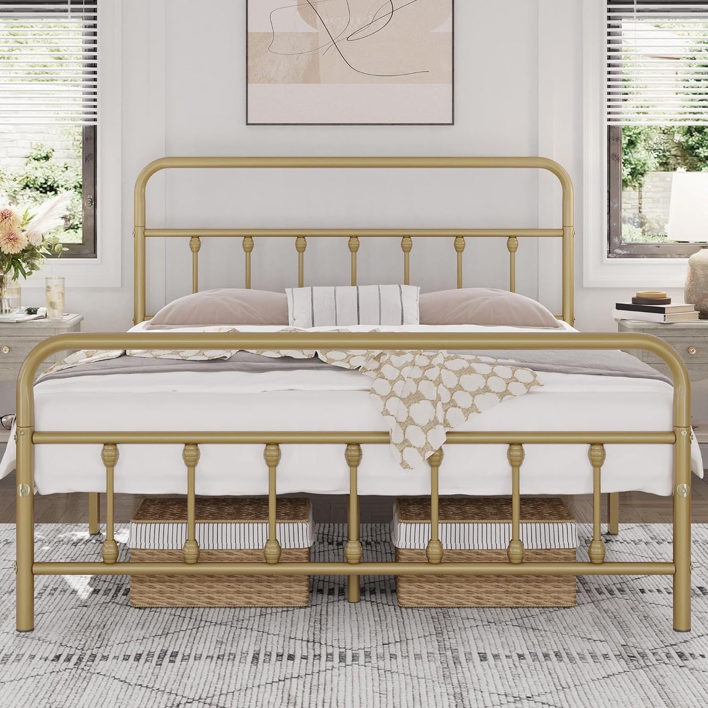 Yaheetech Classic Metal Platform Bed Frame Mattress Foundation with Victorian Style Iron-Art Headboard/Footboard/Under Bed Storage/No Box Spring Needed/Full Size Black