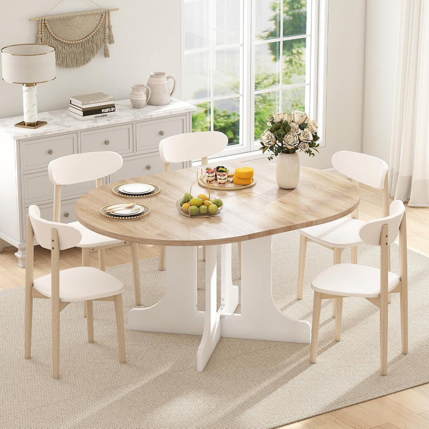 63"-78.7" Expandable Dining Table, 6-10 Farmhouse Kitchen Table, Extendable Dining Table, Rectangular Kitchen Table with Metal Track, Tapered U-Shaped Legs for Dining Room, Office-Oak