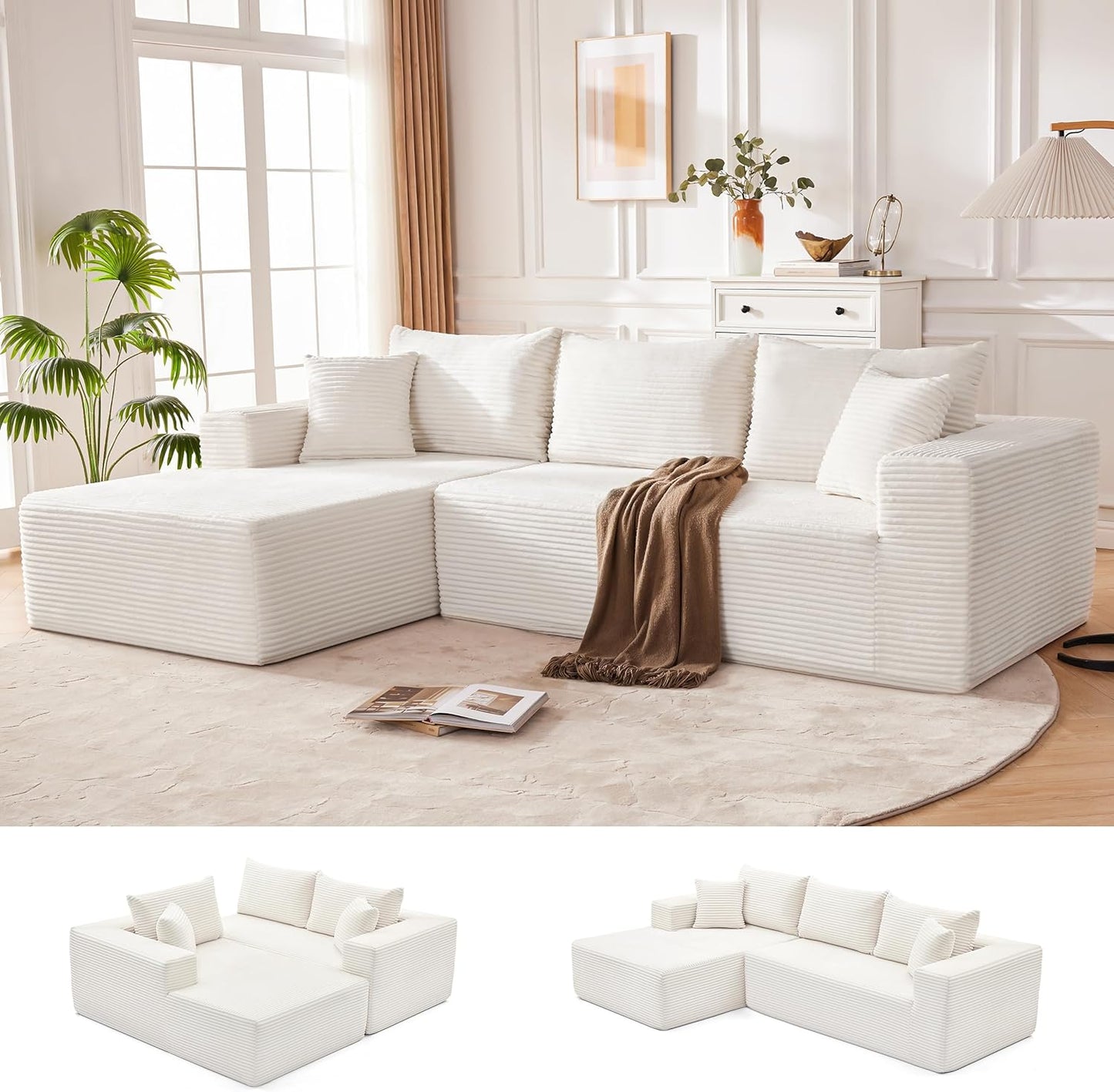 110” Cloud Sectional Couch, Boneless Sofa for Living Room, Modular Sectional Sofa with Deep Seat, Comfy Fluffy Couch with L-Shaped Chaise, No Assembly Required (Left-Facing Chaise, Dark Grey)