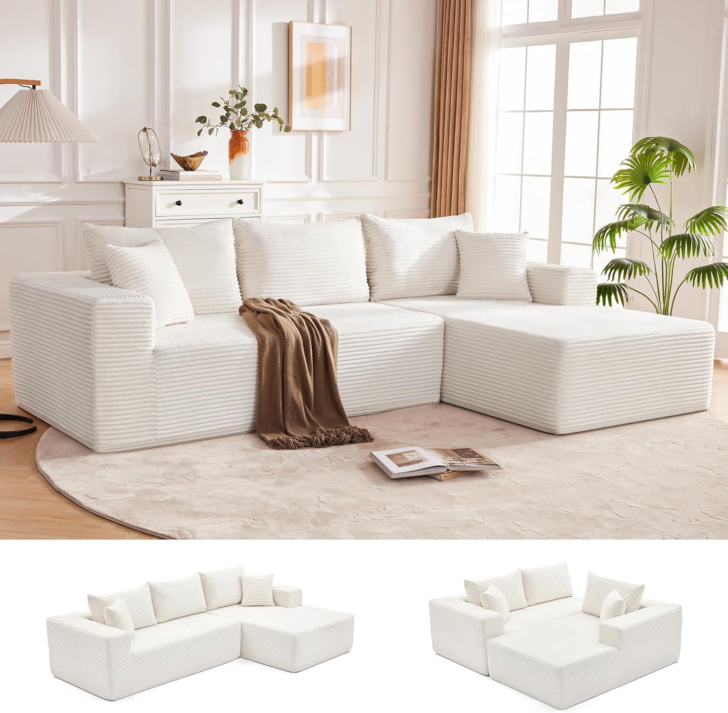 110” Cloud Sectional Couch, Boneless Sofa for Living Room, Modular Sectional Sofa with Deep Seat, Comfy Fluffy Couch with L-Shaped Chaise, No Assembly Required (Left-Facing Chaise, Dark Grey)