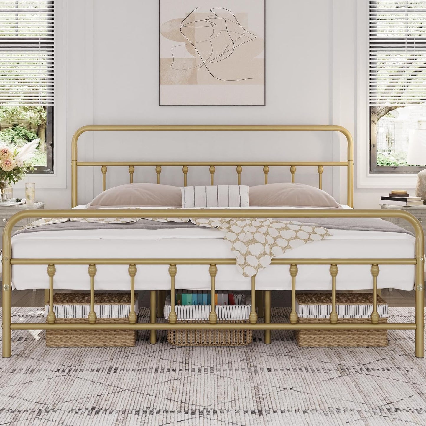 Yaheetech Classic Metal Platform Bed Frame Mattress Foundation with Victorian Style Iron-Art Headboard/Footboard/Under Bed Storage/No Box Spring Needed/Full Size Black