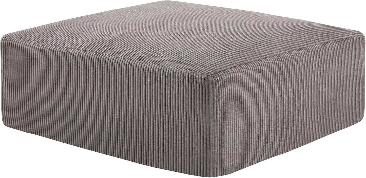 Sectional Cloud Boneless Sofa Bed Couches for Living Room-113'' Beige 3 Seater Modern Lounge Sleeper Couch-No Assembly-Modular Corduroy Convertible Sponge Compression Sofas with Chaise for Home House