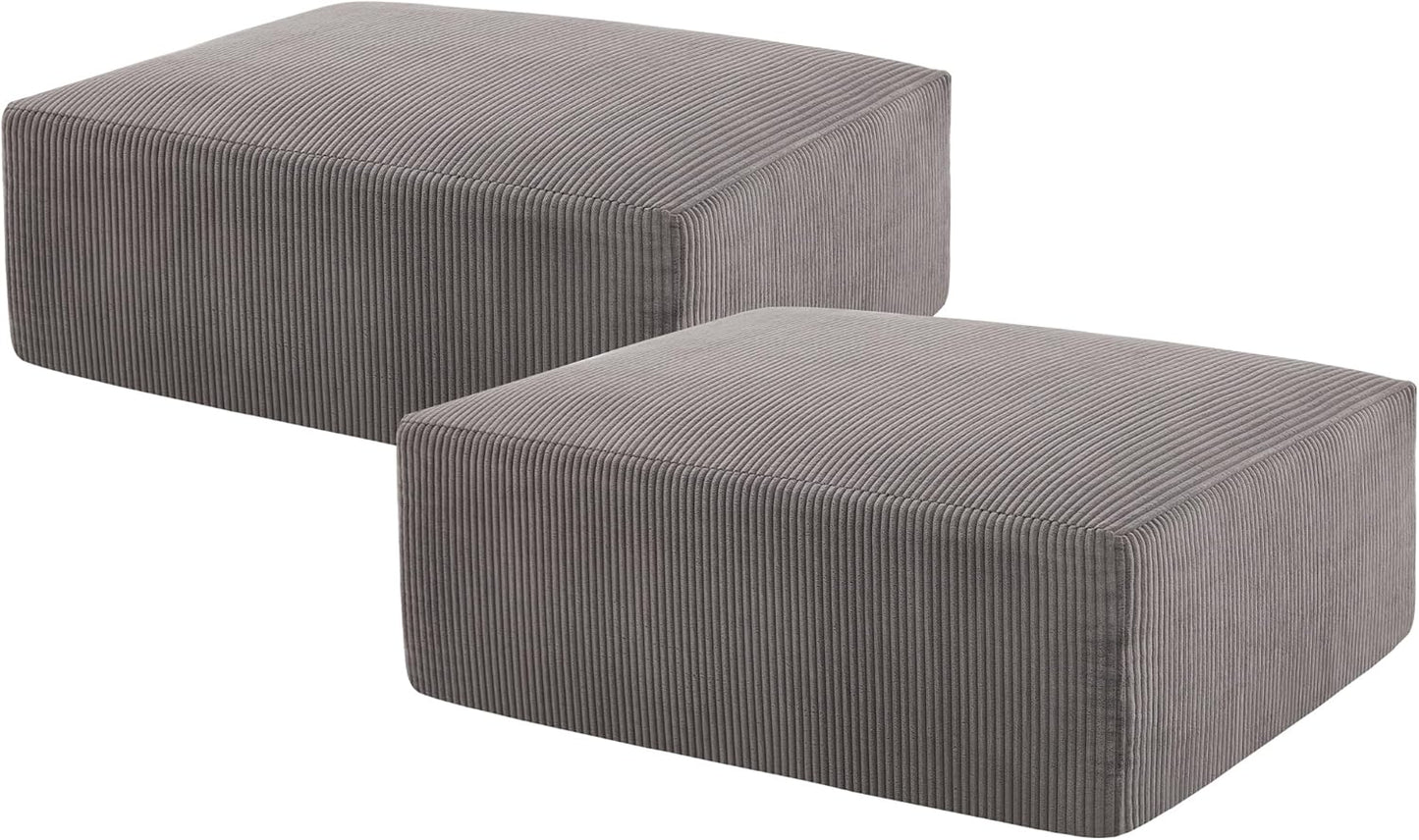 Sectional Cloud Boneless Sofa Bed Couches for Living Room-113'' Beige 3 Seater Modern Lounge Sleeper Couch-No Assembly-Modular Corduroy Convertible Sponge Compression Sofas with Chaise for Home House