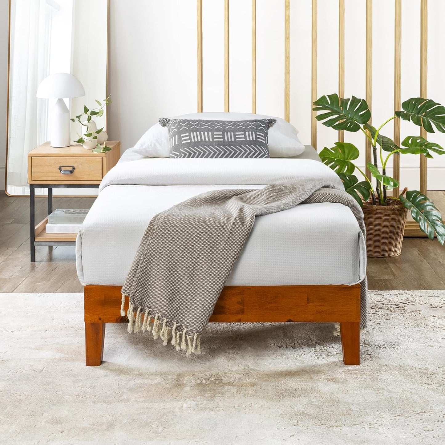 Mellow Naturalista Classic - 12 Inch Solid Wood Platform Bed with Wooden Slats, No Box Spring Needed, Easy Assembly, Full, Natural Pine