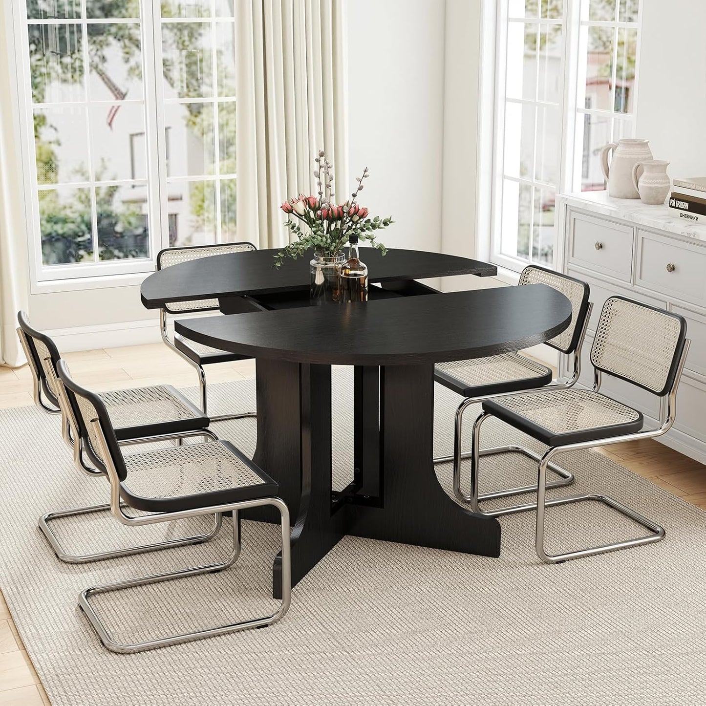 63"-78.7" Expandable Dining Table, 6-10 Farmhouse Kitchen Table, Extendable Dining Table, Rectangular Kitchen Table with Metal Track, Tapered U-Shaped Legs for Dining Room, Office-Oak