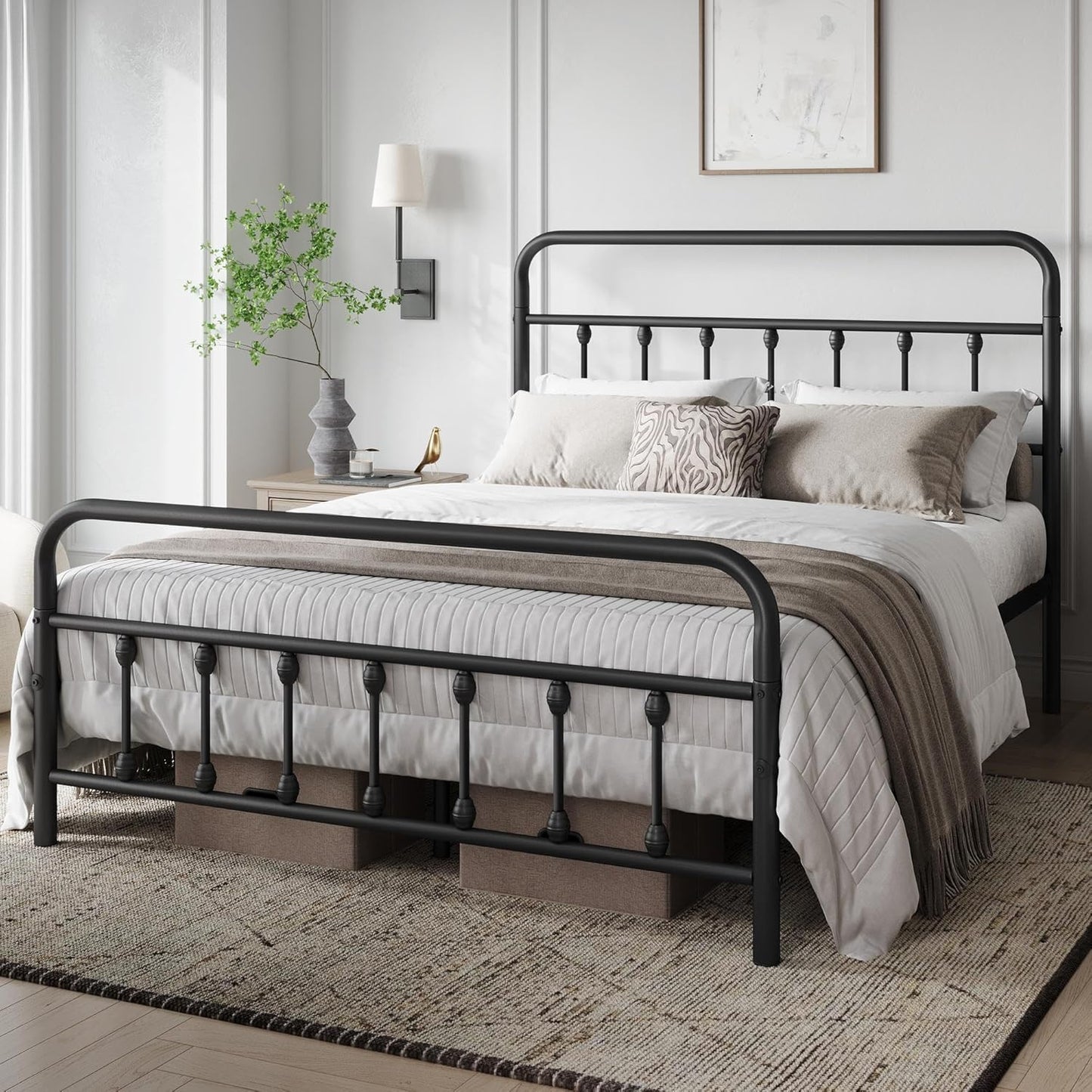 Yaheetech Classic Metal Platform Bed Frame Mattress Foundation with Victorian Style Iron-Art Headboard/Footboard/Under Bed Storage/No Box Spring Needed/Full Size Black