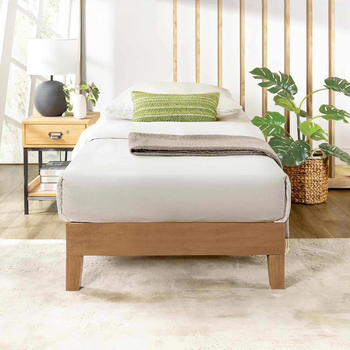 Mellow Naturalista Classic - 12 Inch Solid Wood Platform Bed with Wooden Slats, No Box Spring Needed, Easy Assembly, Full, Natural Pine