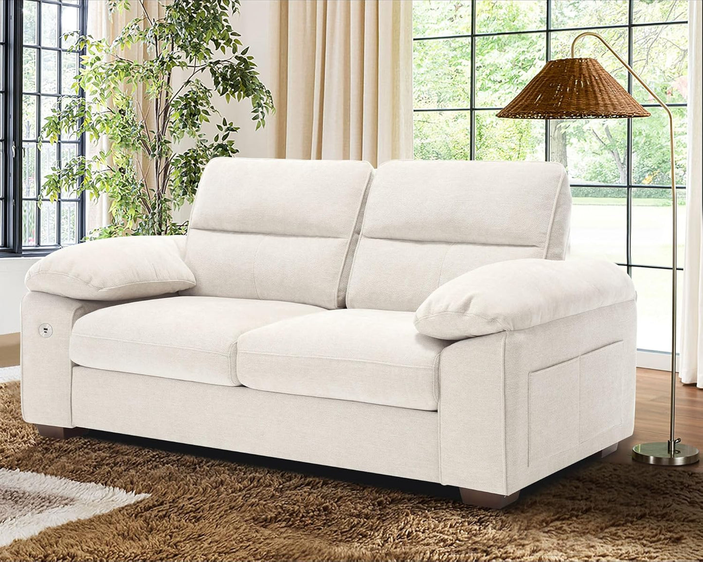 Sofas for Living Room, Chenille Loveseat Couch Set, Small Sofa, 3 Seater Sofa, USB Charging, Removable Sofa Cover,Solid Wood Frame, Easy to Install(89inch,Brown)
