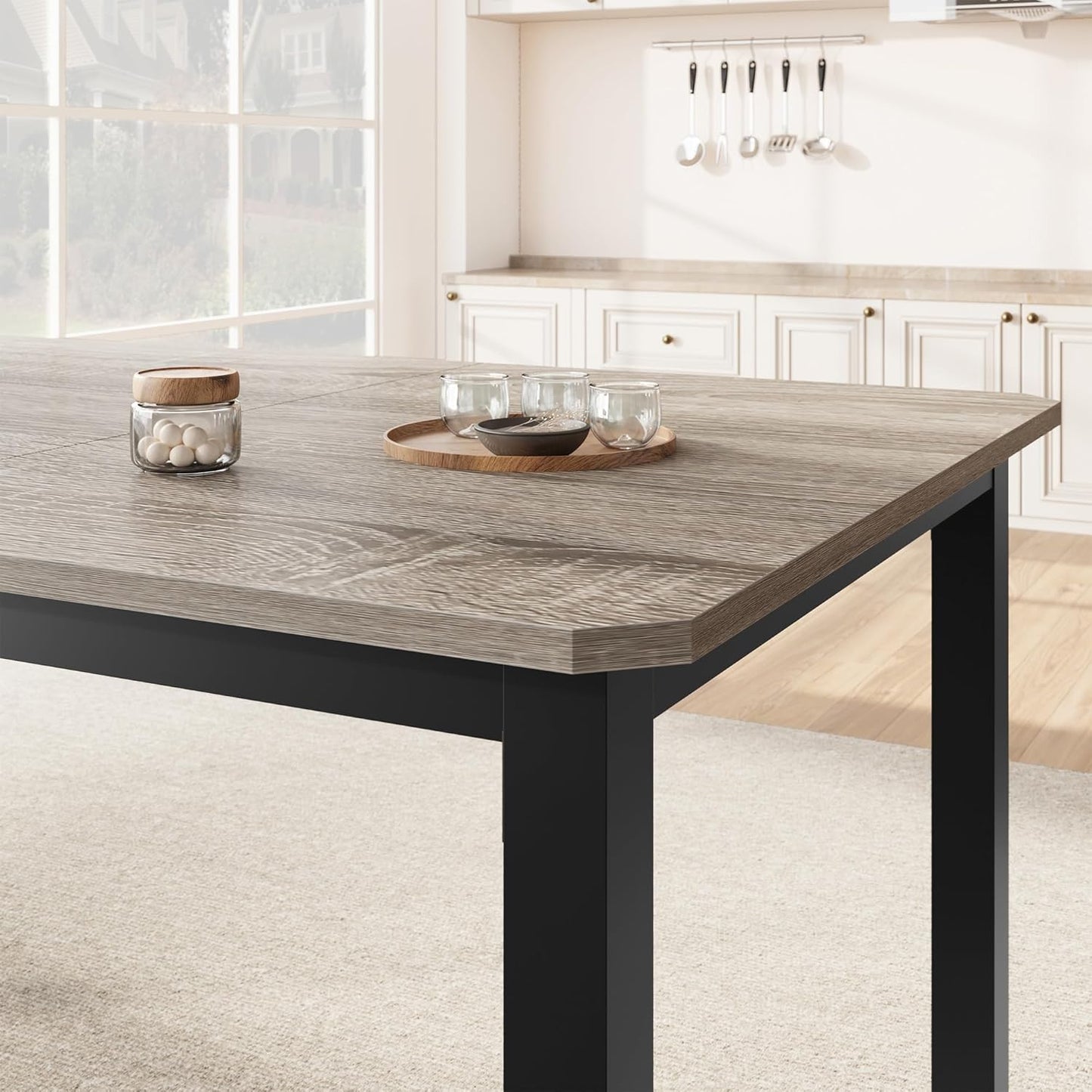 GarveeHome Industrial Dining Table for 6-8 People, 78.7" Long Wooden Kitchen Table with Sturdy Metal Frame & Rustic Brown Finish - Seats 6 Rectangular Counter for Dinner, Kitchen (Grey, Only Table)