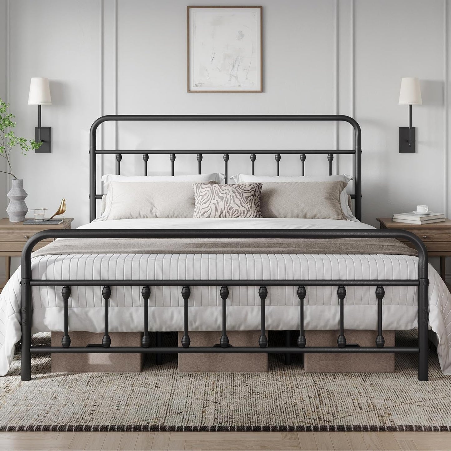 Yaheetech Classic Metal Platform Bed Frame Mattress Foundation with Victorian Style Iron-Art Headboard/Footboard/Under Bed Storage/No Box Spring Needed/Full Size Black