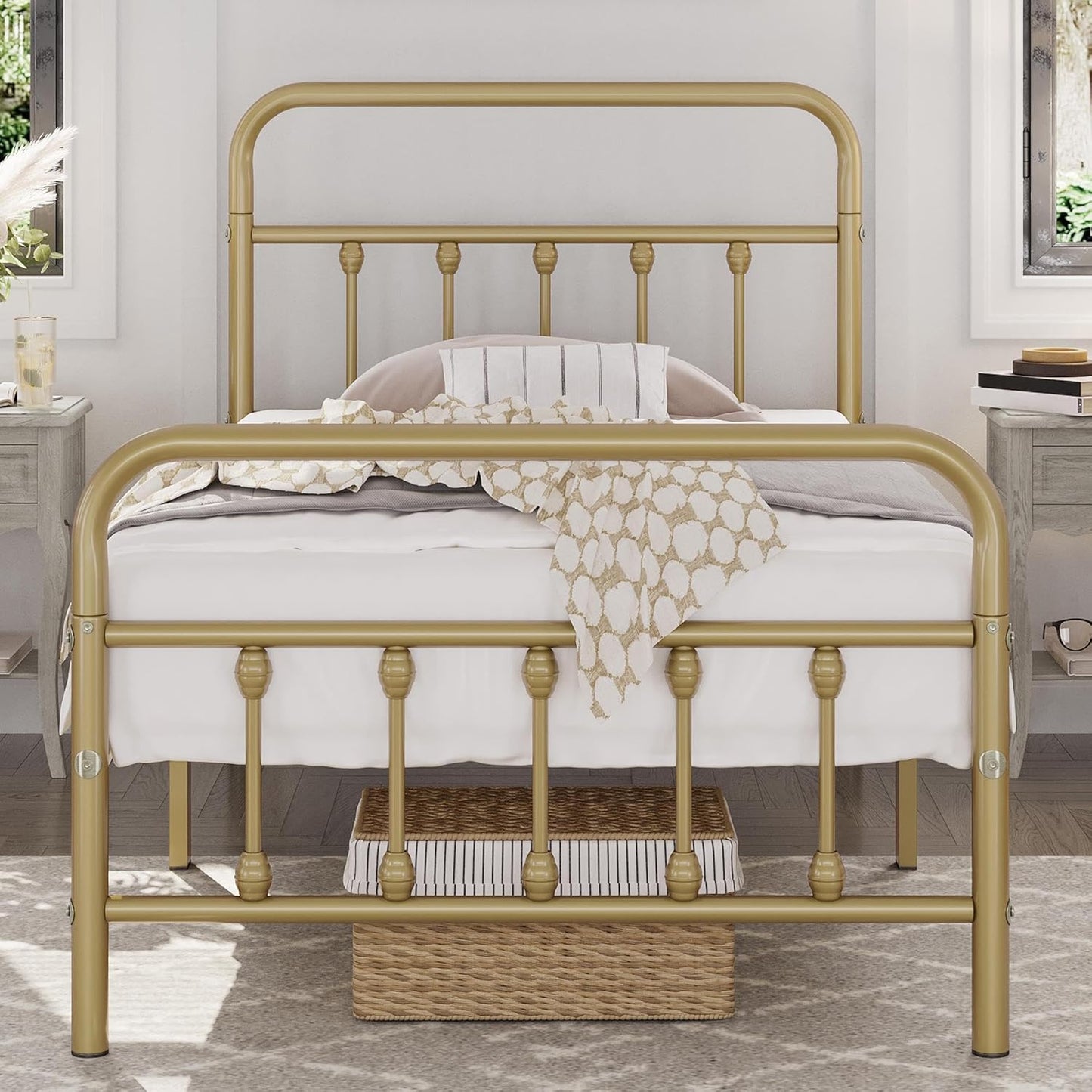 Yaheetech Classic Metal Platform Bed Frame Mattress Foundation with Victorian Style Iron-Art Headboard/Footboard/Under Bed Storage/No Box Spring Needed/Full Size Black