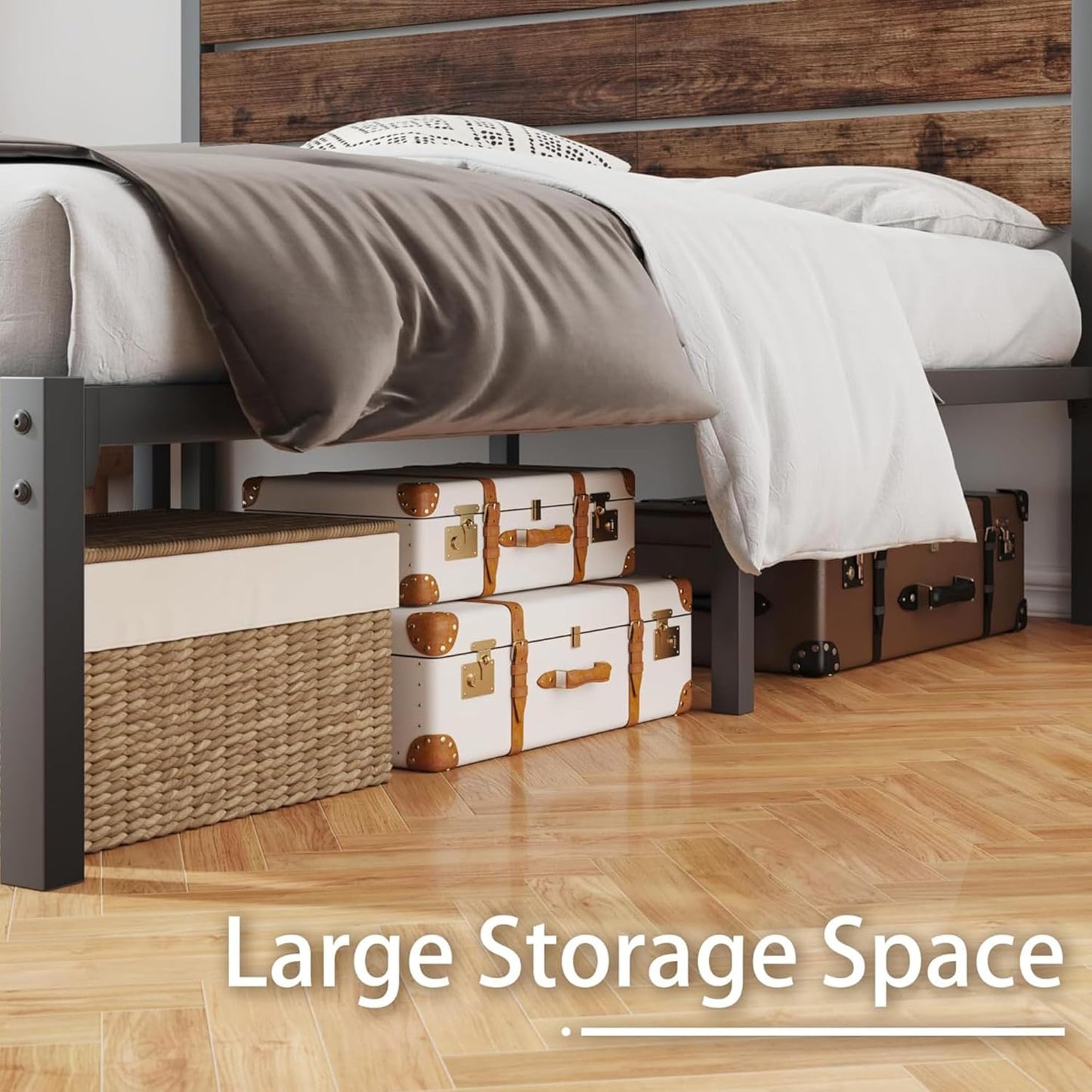Full Bed Frame with Headboard and Footboard, Metal Full Bed Frame with Under Bed Storage, All-Metal Support System, No Box Spring Needed, Easy Assembly,Rustic Brown