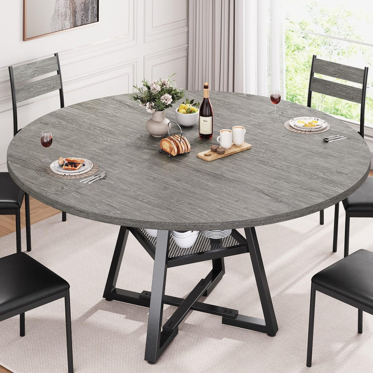 Round Dining Table for 4,Kitchen Dining Room Circle Dinner Pedestal Table,Space Saving Wood Kitchen & Dining Room Furniture (Vintage, 42In)