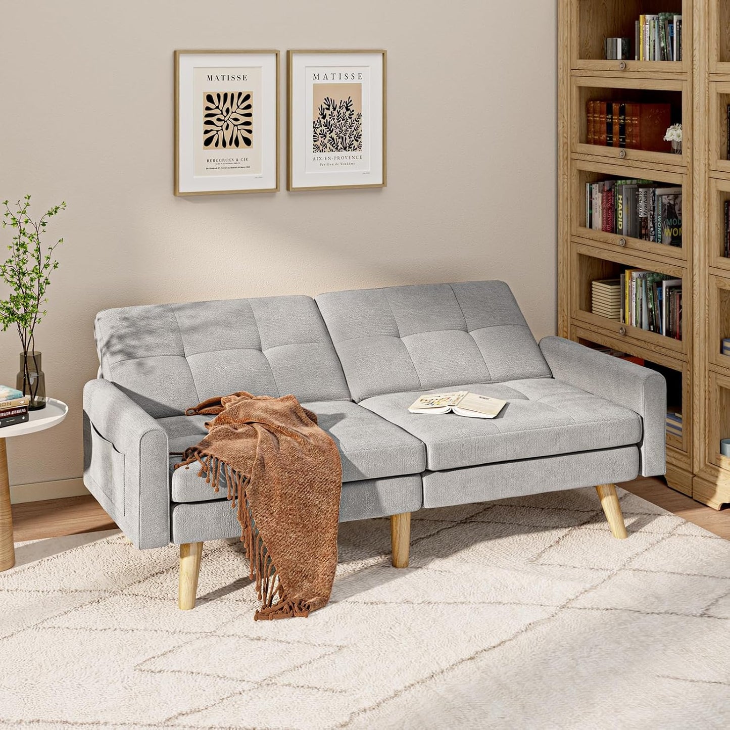 Gizoon 70.9" Sofa Bed, Futon Couch Bed with Adjustable Backrest, Modern Sleeper Sofa with Removable Armrest for Extended Length, Love Seat for Living Room, Office and Small Spaces, Apartment, Grey