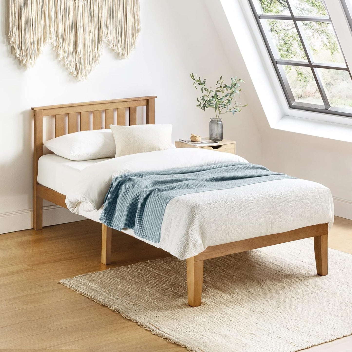 Mellow Naturalista Classic - 12 Inch Solid Wood Platform Bed with Wooden Slats, No Box Spring Needed, Easy Assembly, Full, Natural Pine