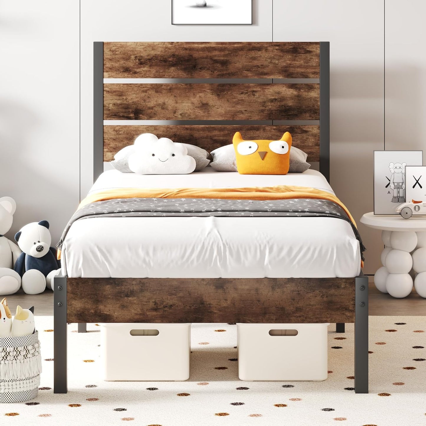 Full Bed Frame with Headboard and Footboard, Metal Full Bed Frame with Under Bed Storage, All-Metal Support System, No Box Spring Needed, Easy Assembly,Rustic Brown