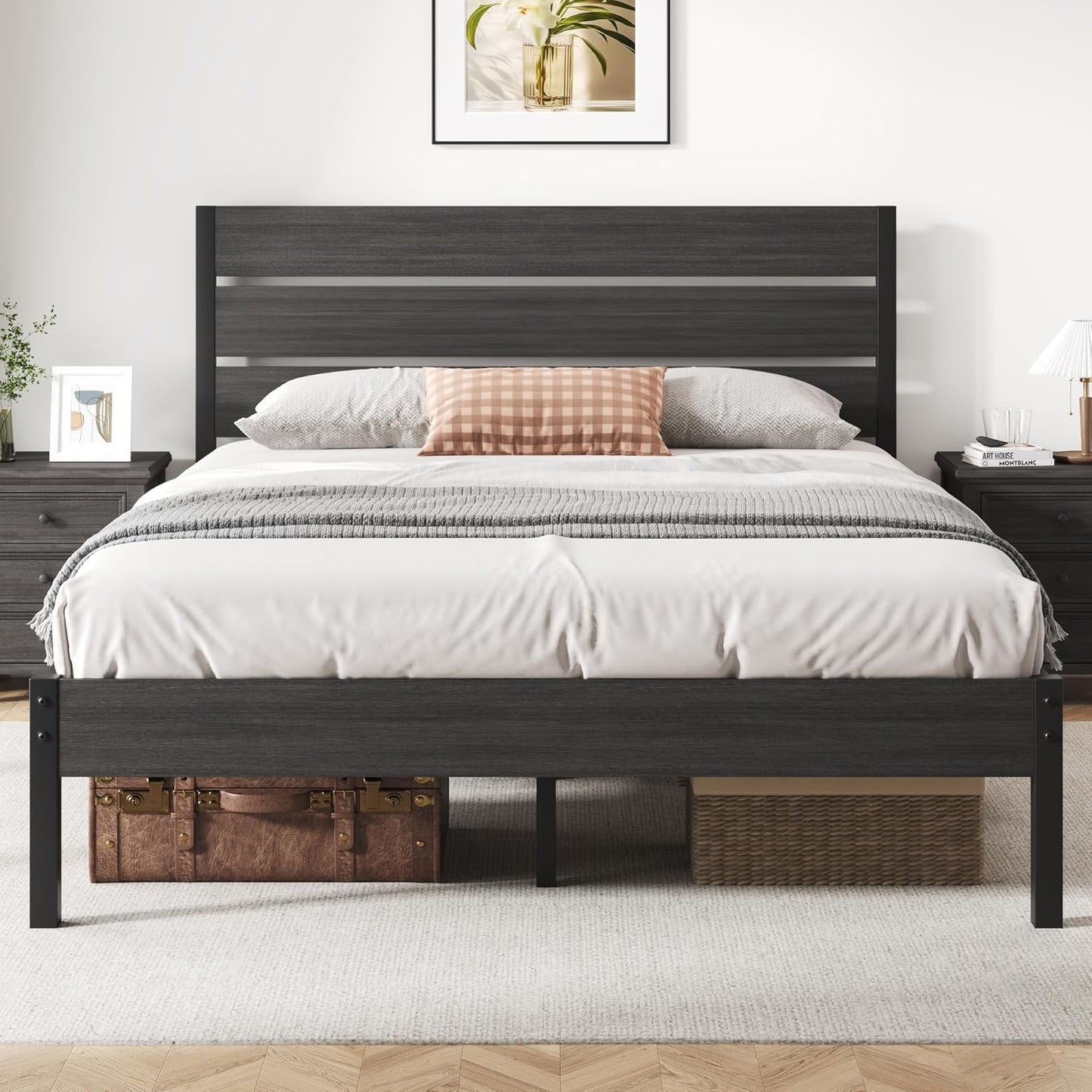 Full Bed Frame with Headboard and Footboard, Metal Full Bed Frame with Under Bed Storage, All-Metal Support System, No Box Spring Needed, Easy Assembly,Rustic Brown