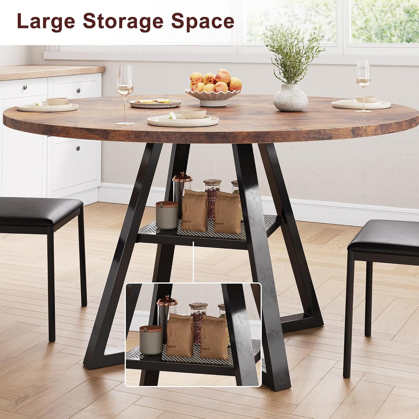 Round Dining Table for 4,Kitchen Dining Room Circle Dinner Pedestal Table,Space Saving Wood Kitchen & Dining Room Furniture (Vintage, 42In)