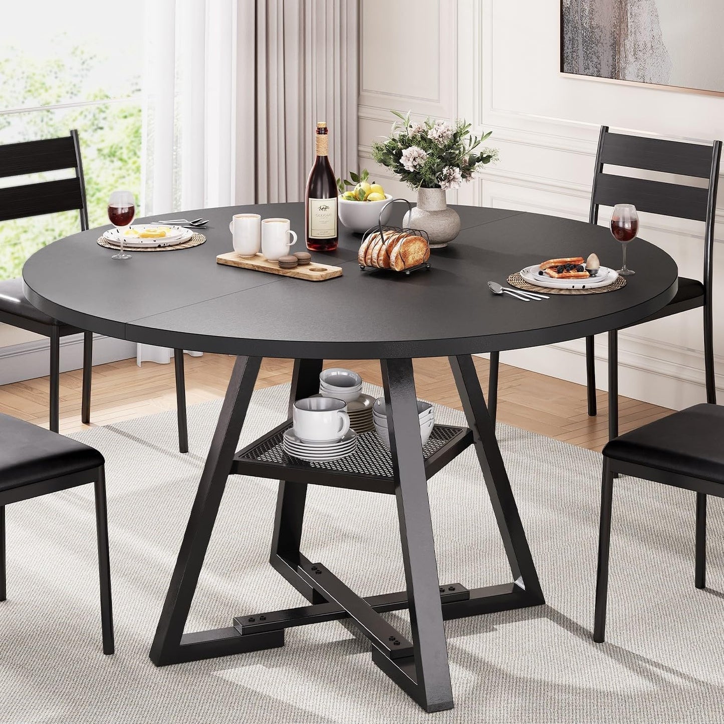 Round Dining Table for 4,Kitchen Dining Room Circle Dinner Pedestal Table,Space Saving Wood Kitchen & Dining Room Furniture (Vintage, 42In)