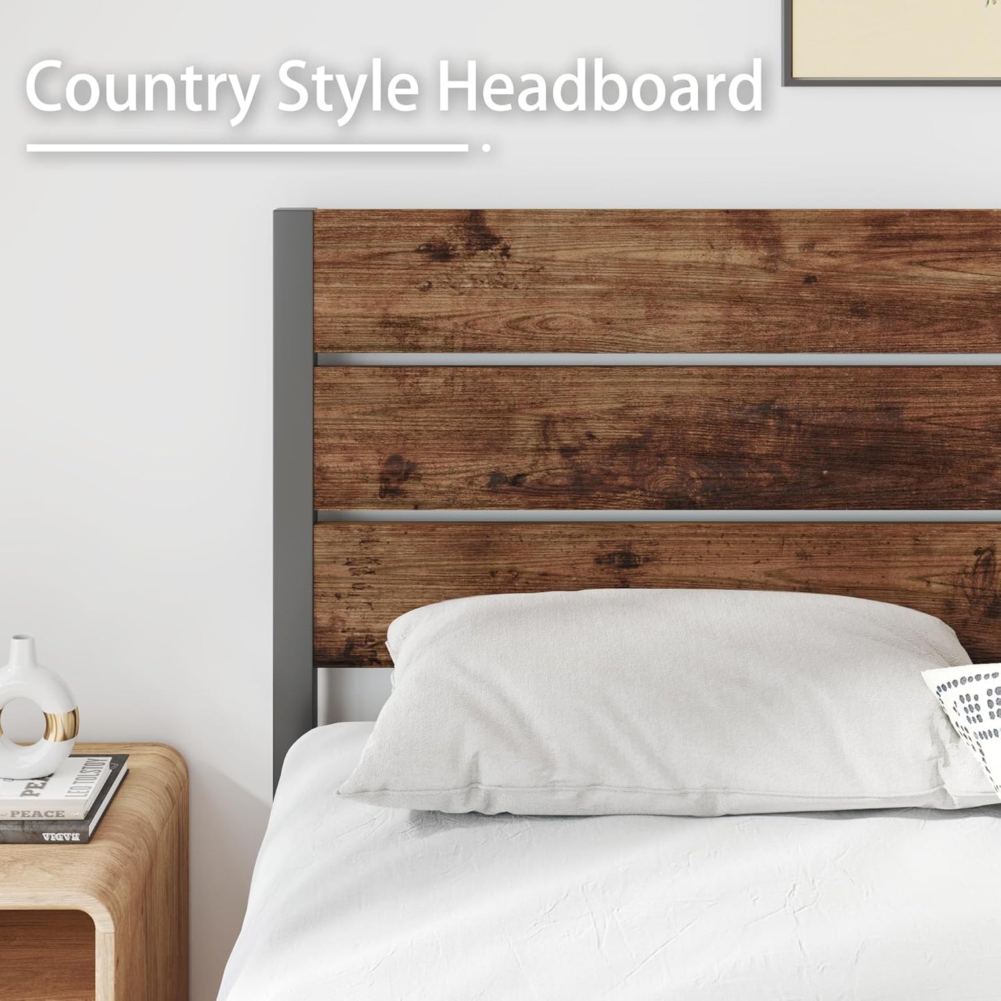 Full Bed Frame with Headboard and Footboard, Metal Full Bed Frame with Under Bed Storage, All-Metal Support System, No Box Spring Needed, Easy Assembly,Rustic Brown