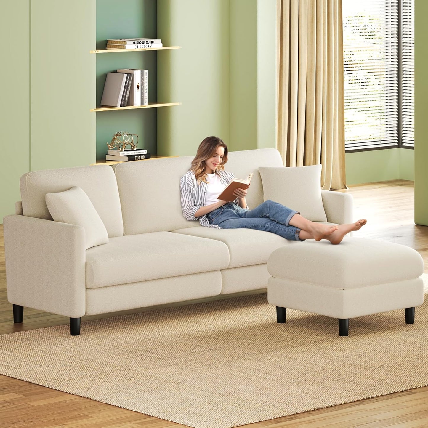 83" Sofas for Living Room, Comfy Love Seat Couches, Teddy Fleece Loveseat Sofa, Tool-Free Setup Couches for Living Room, All-Wood Sofa Couch, Small Couch 2 Pillow Included, Beige