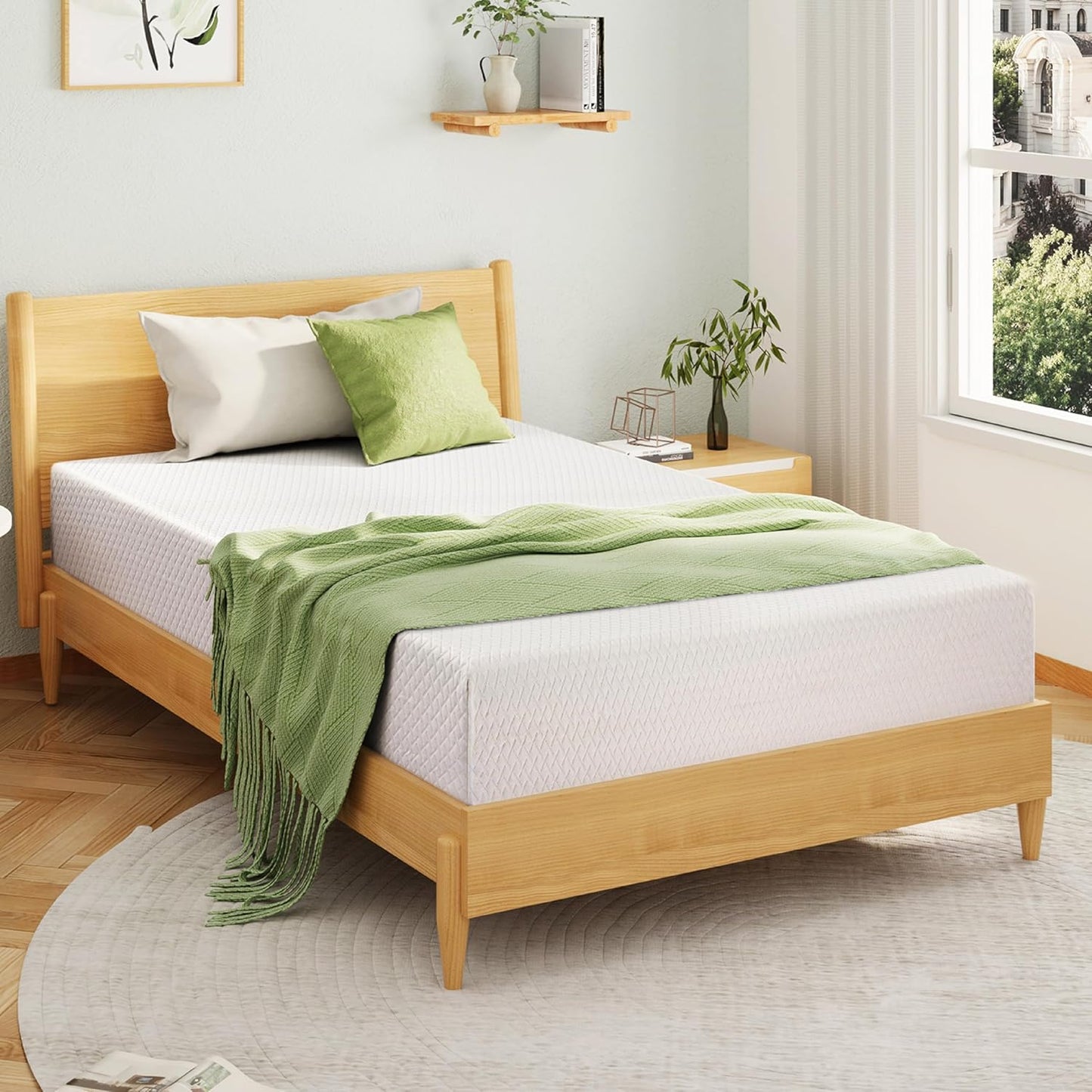 Full Size Memory Foam Mattress, 8 Inch Bed Mattress in A Box with Cooling Green Tea Gel, Pressure Relief with Medium Firm Support, CertiPUR-US Certified, 75''L x 54''W, 37.3 pounds White