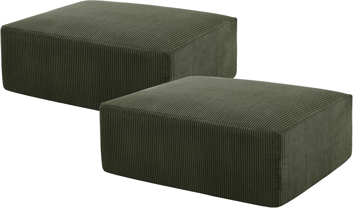 Sectional Cloud Boneless Sofa Bed Couches for Living Room-113'' Beige 3 Seater Modern Lounge Sleeper Couch-No Assembly-Modular Corduroy Convertible Sponge Compression Sofas with Chaise for Home House