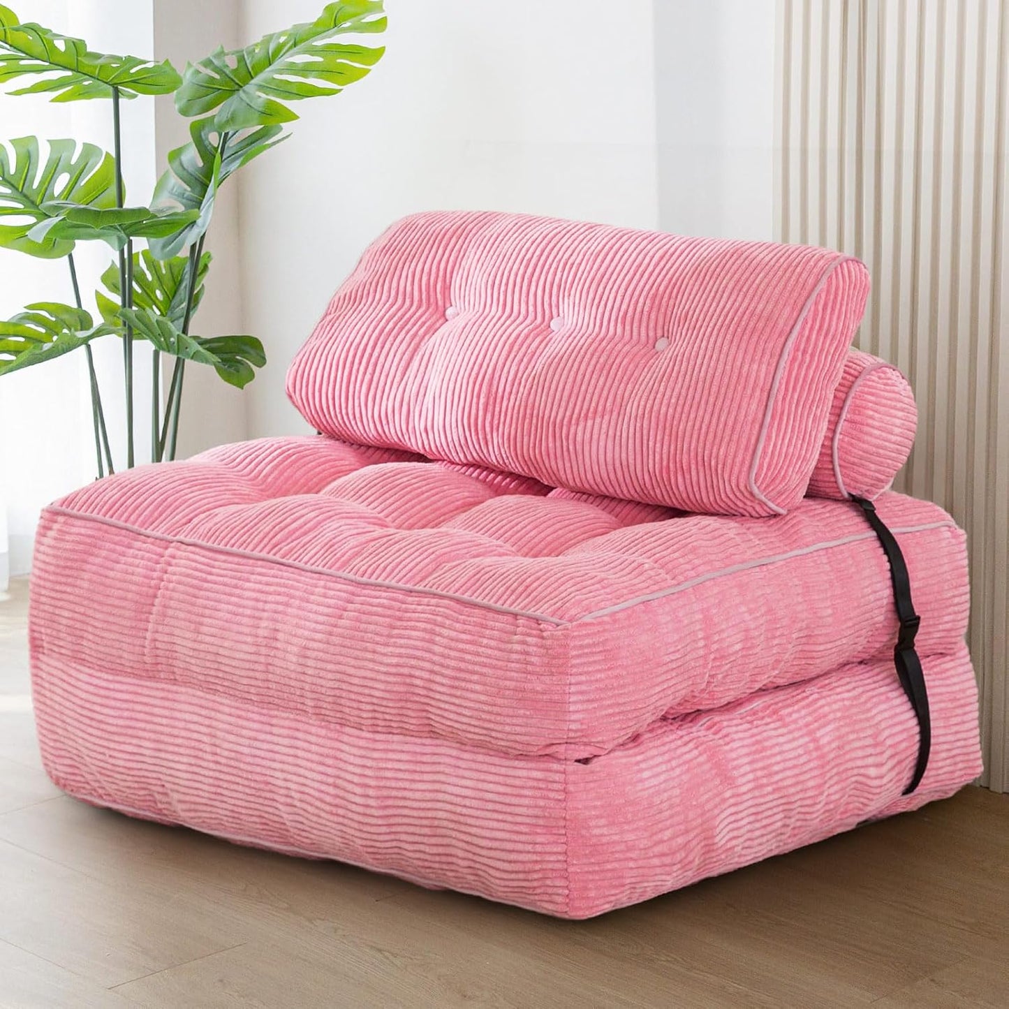 MAXYOYO Folding Sofa Bed, Convertible Sleeper Chair with Pillow Foldable Mattress with Back Support, Portable Fold Out Chair Bed Comfy Floor Sofa Lounge for Living Room Bedroom, Beige, Single